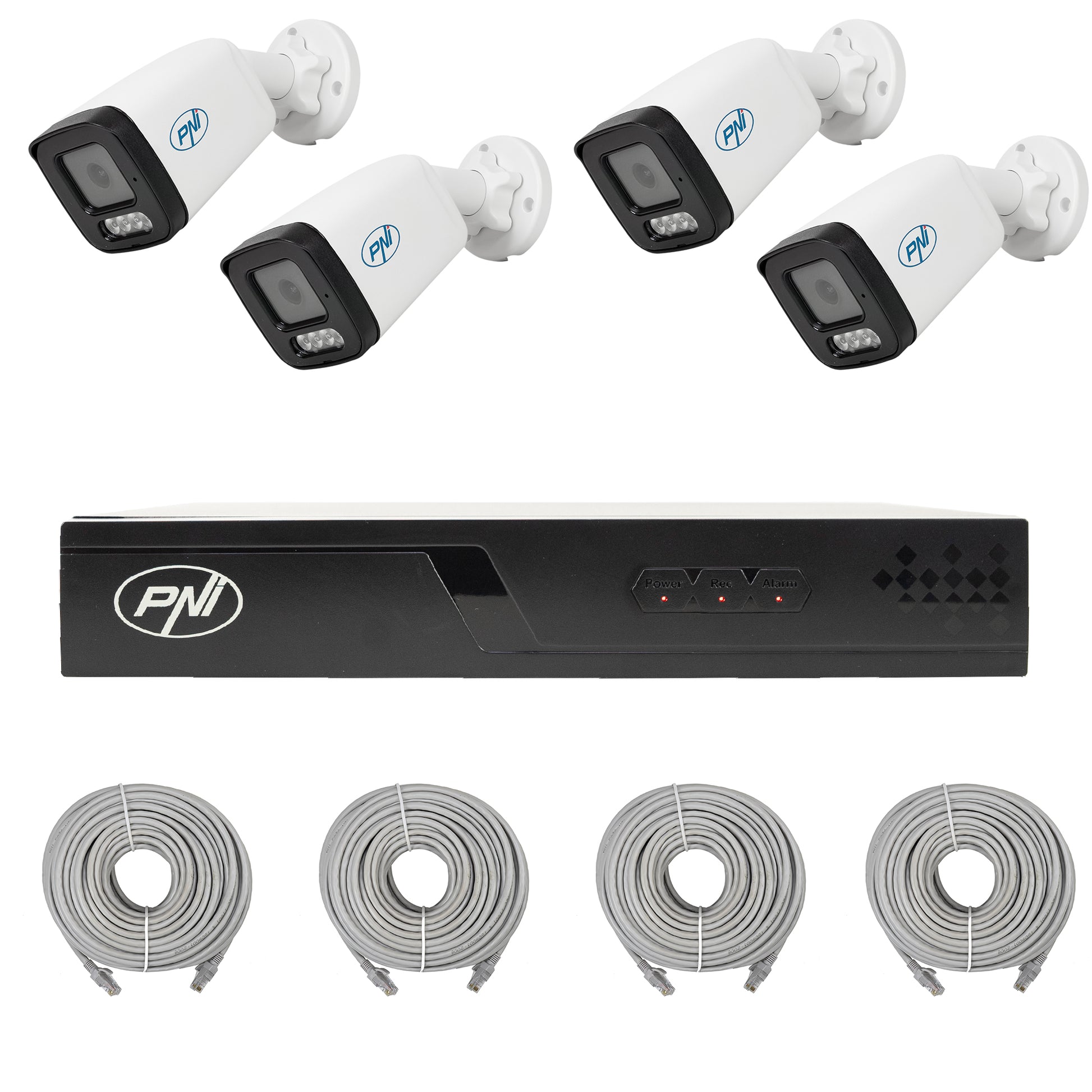 Pachet supraveghere video NVR POE PNI House IP710J, 4 camere PNI IP515J, 5MP si cabluri incluse
