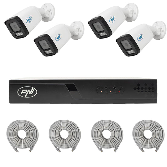 Pachet supraveghere video NVR POE PNI House IP710J, 4 camere PNI IP515J, 5MP si cabluri incluse