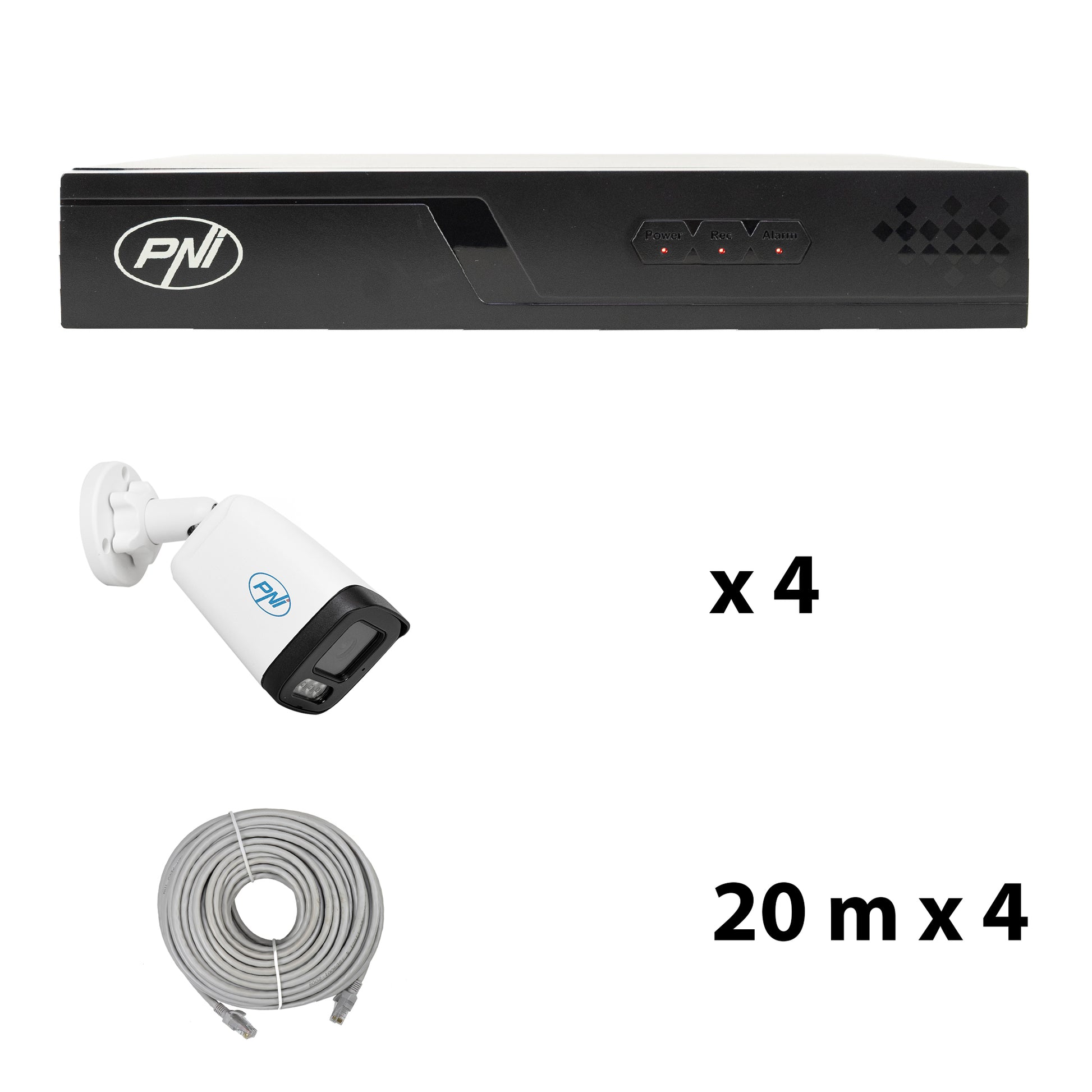 Pachet supraveghere video NVR POE PNI House IP710J, 4 camere PNI IP515J, 5MP si cabluri incluse