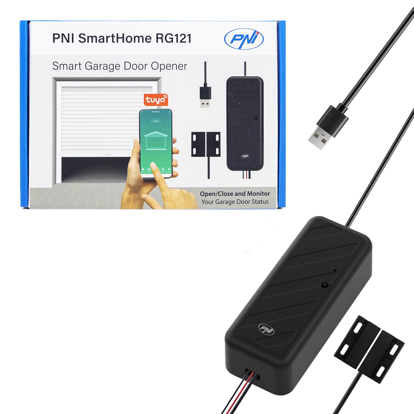 Releu inteligent PNI SmartHome RG121 cu Wi-Fi pentru comanda deschidere usa garaj/poarta, compatibil cu aplicatia Tuya, alimentare 5 V