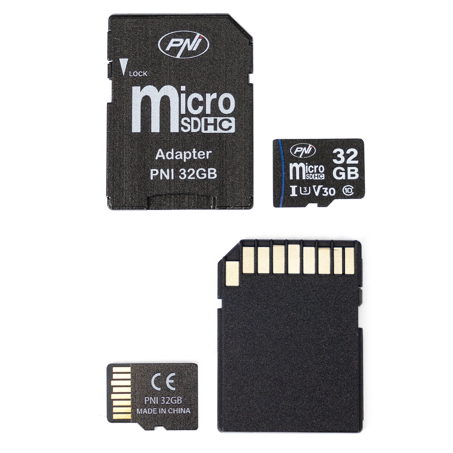 Pachet 2 bucati Card de memorie MicroSD PNI 32GB Clasa 10, 80 Mb/s, V30 cu adaptoare SD incluse