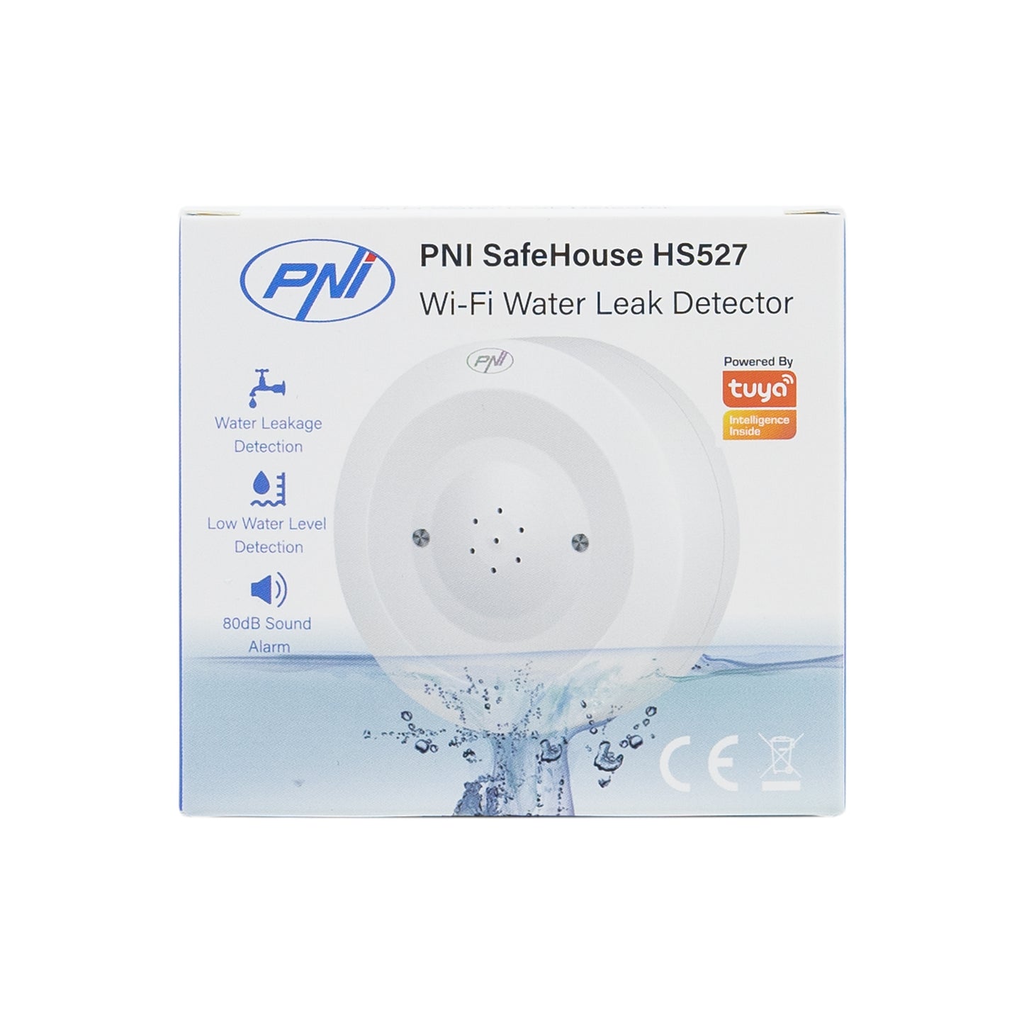 Detector senzor inundatie PNI SafeHouse HS527 cu Wi-Fi, cu alarmare sonora 80dB, difuzor incorporat, pentru inundatie si picurare, compatibil cu aplicatia Tuya, alimentare 3V