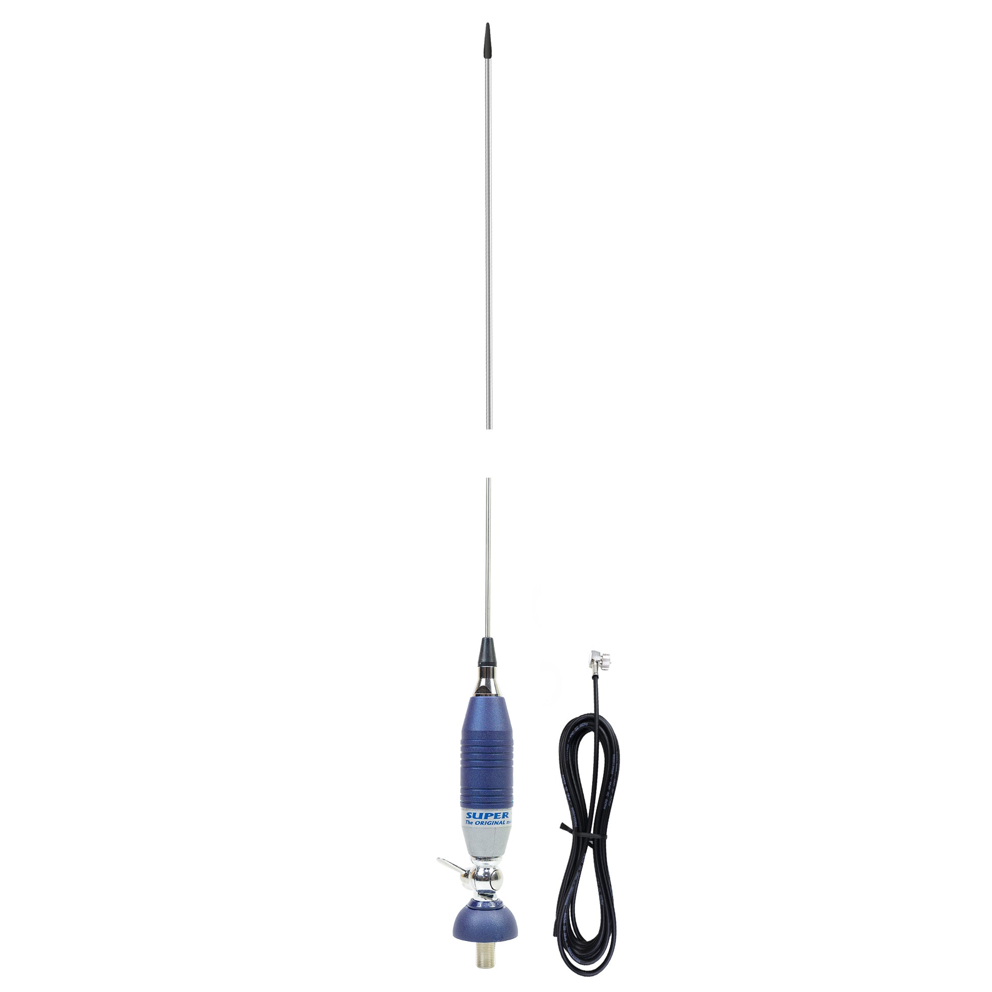 Antena CB Sirio SUPER 9 cu fluture, lungime 155 cm, 27 - 28.5 MHz, 250W, montura, cablu RG58 de 4m si mufa PL259 incluse