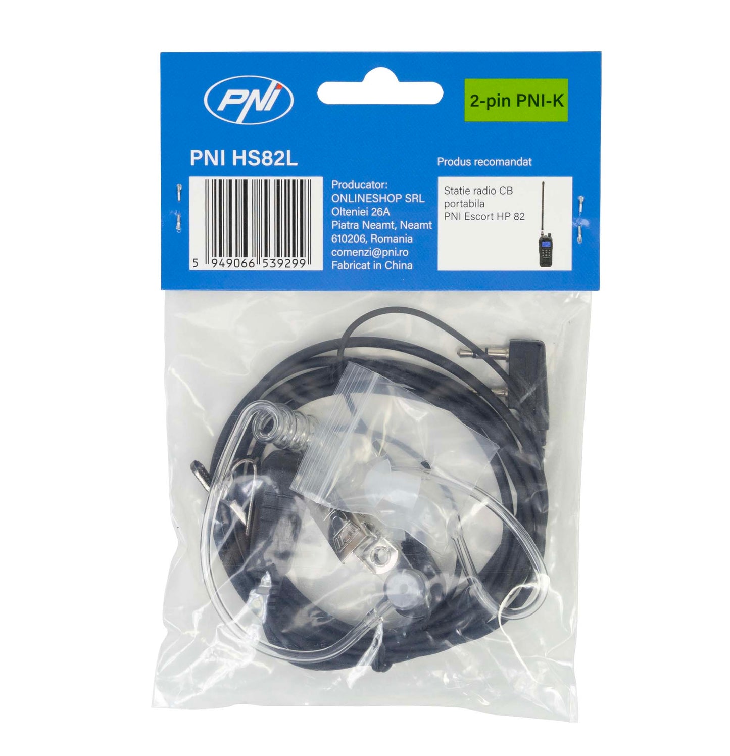 Casca cu microfon si tub acustic PNI HS82L cu 2 pini mufa PNI-K, lungime cablu 160 cm, negru