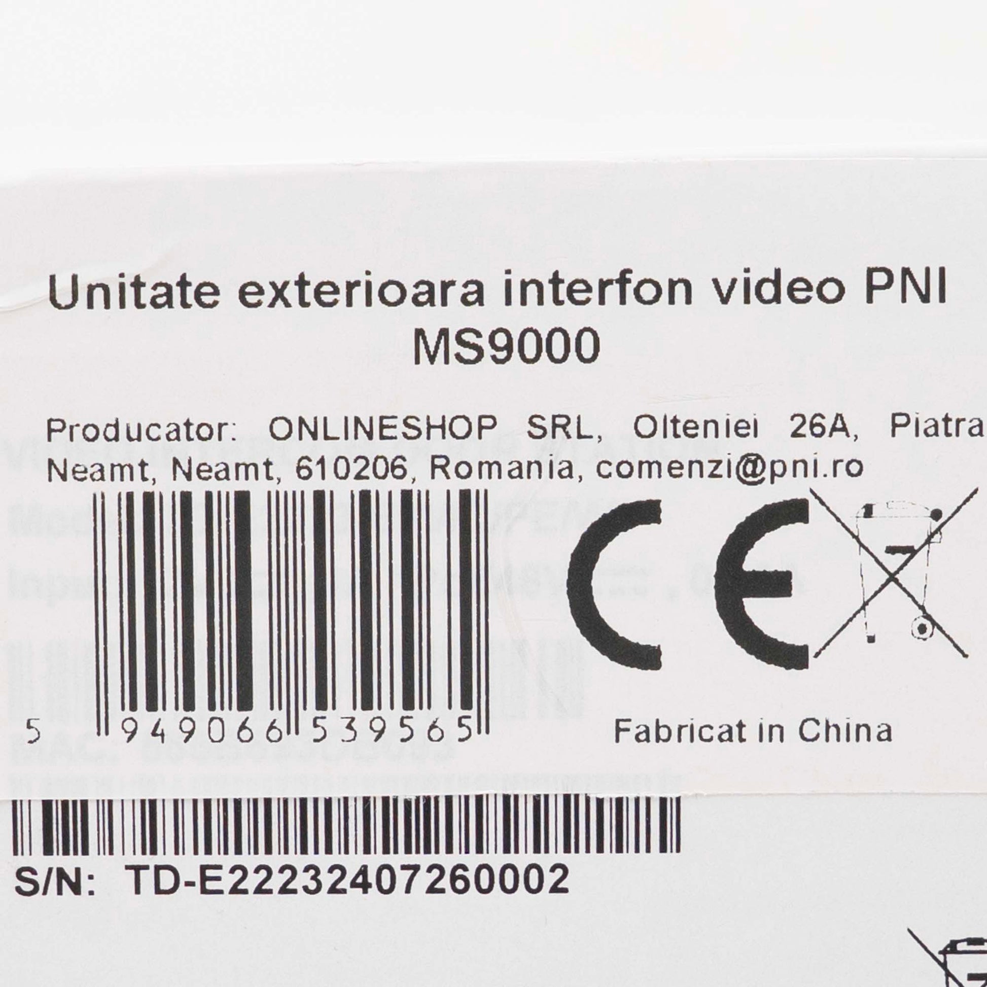 Unitate exterioara interfon video PNI UMS9000, ecran 3.5 inch, 2MP, recunoastere faciala, control din aplicatie, cititor de card inclus, iesire yala, compatibil cu unitate interioara interfon video PNI MS9000