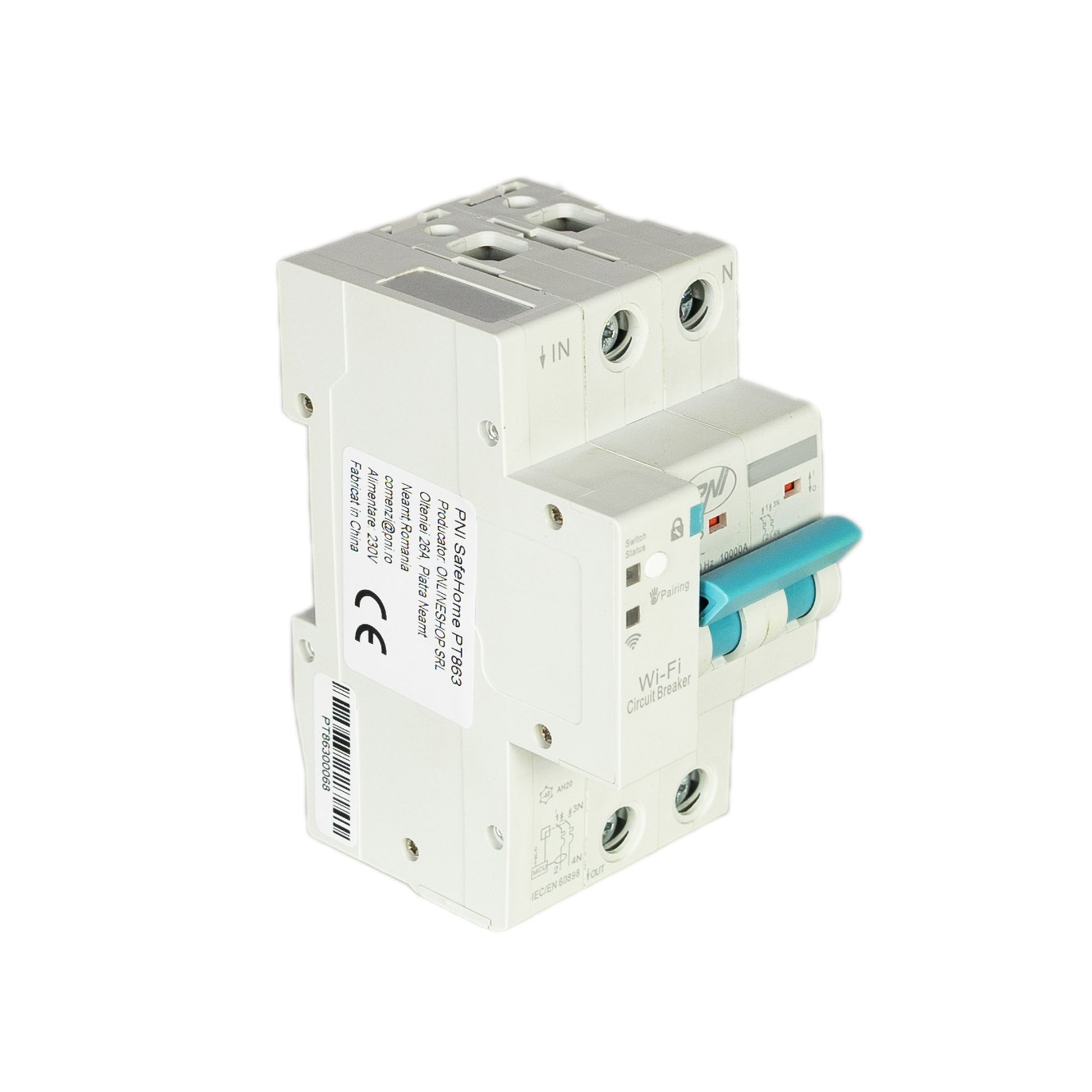 Siguranta automata inteligenta PNI SafeHome PT863 WiFi reglabila 1-63A, monofazat 230V, aplicatie mobil Tuya Smart, scenarii si automatizari smart cu alte produse compatibile Tuya, Alexa si Google Assistant