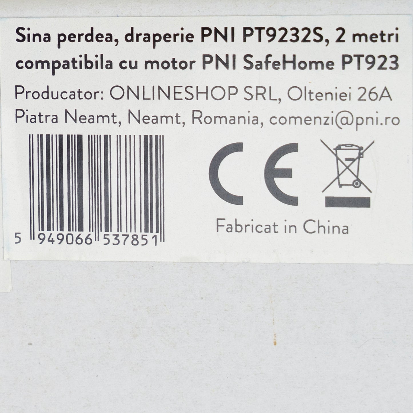 Sina perdea, draperie PNI PT9232S lungime 2m, compatibila cu motor inteligent PNI SafeHome PT923