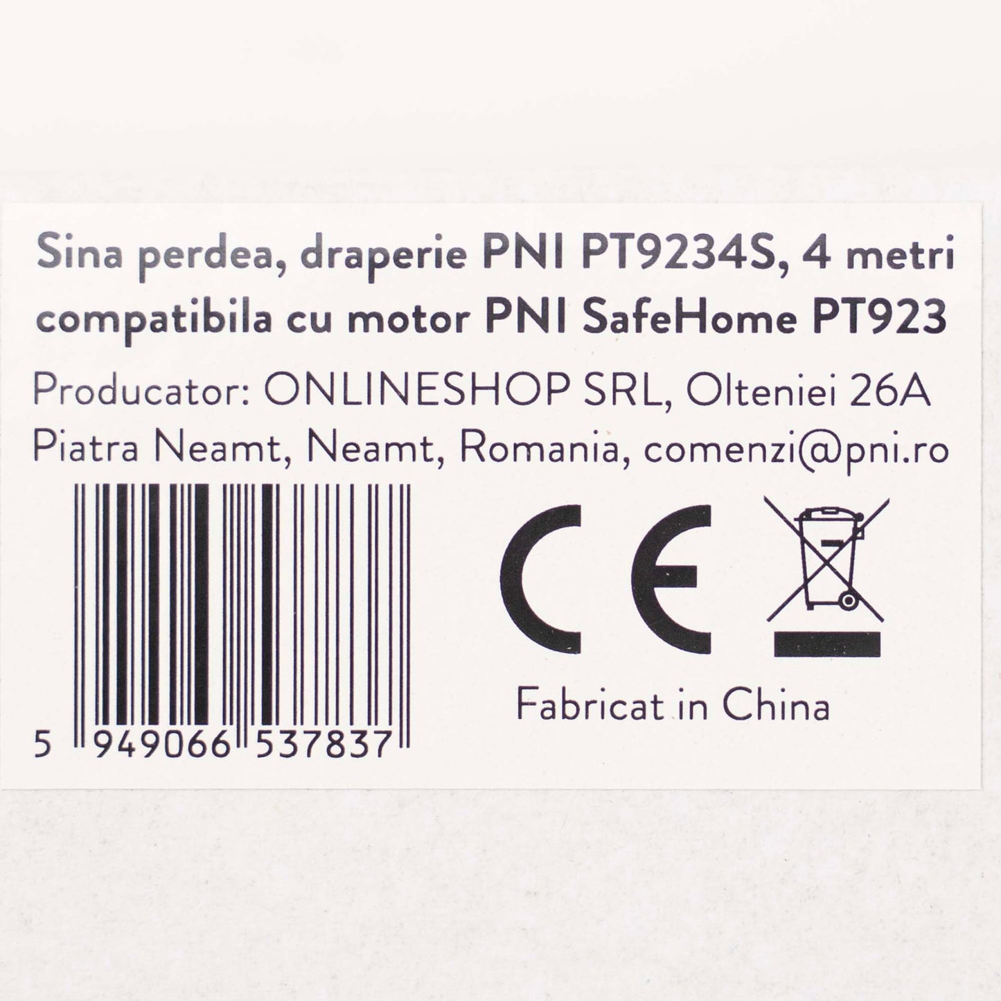 Sina perdea, draperie PNI PT9234S lungime 4m, compatibila cu motor inteligent PNI SafeHome PT923