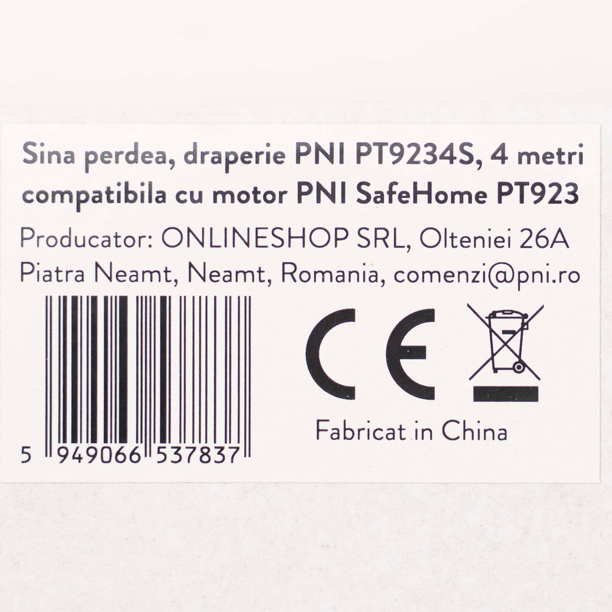 Sina perdea, draperie PNI PT9234S lungime 4m, compatibila cu motor inteligent PNI SafeHome PT923