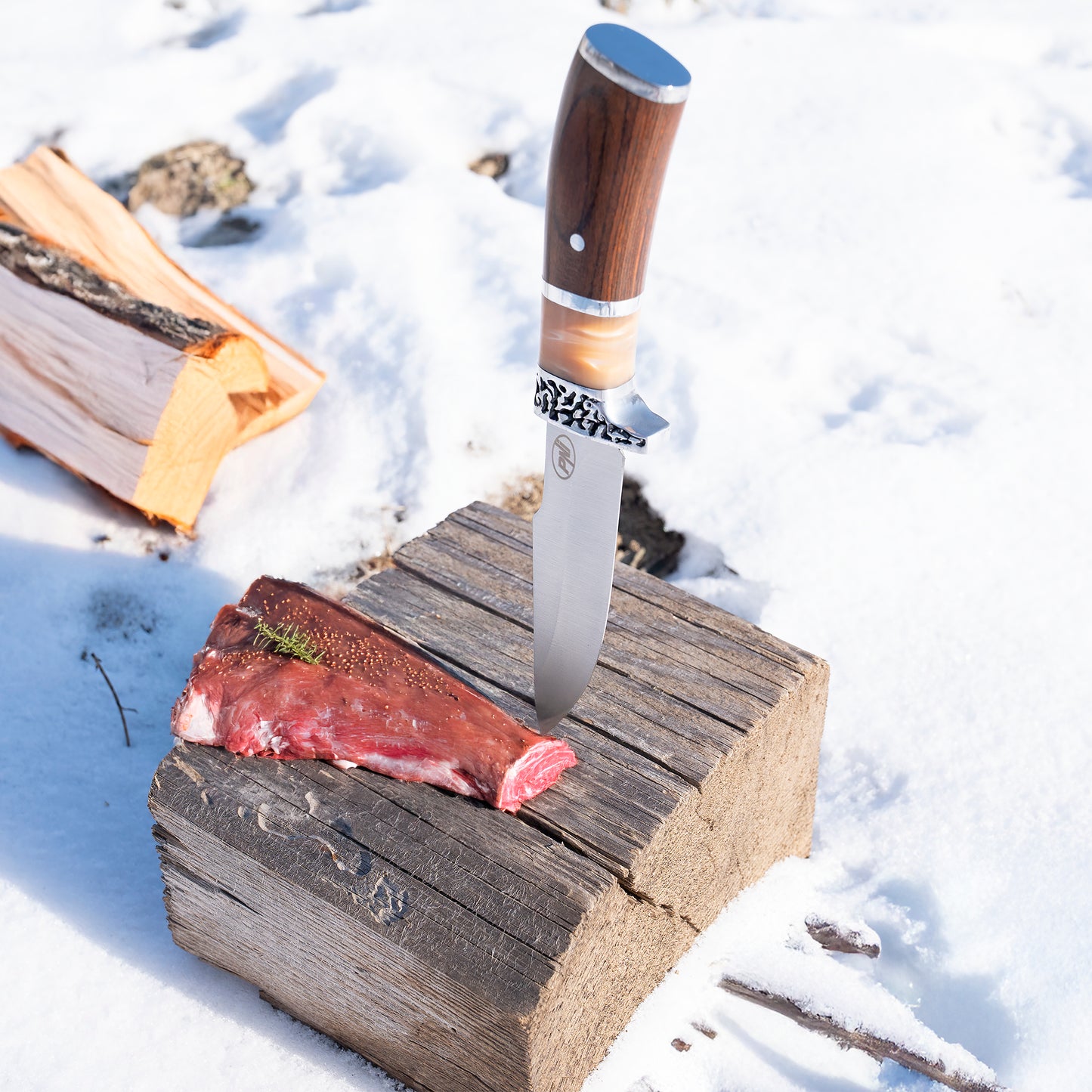 Cutit vanatoare PNI Hunting H100, lungime 215 mm, husa inclusa