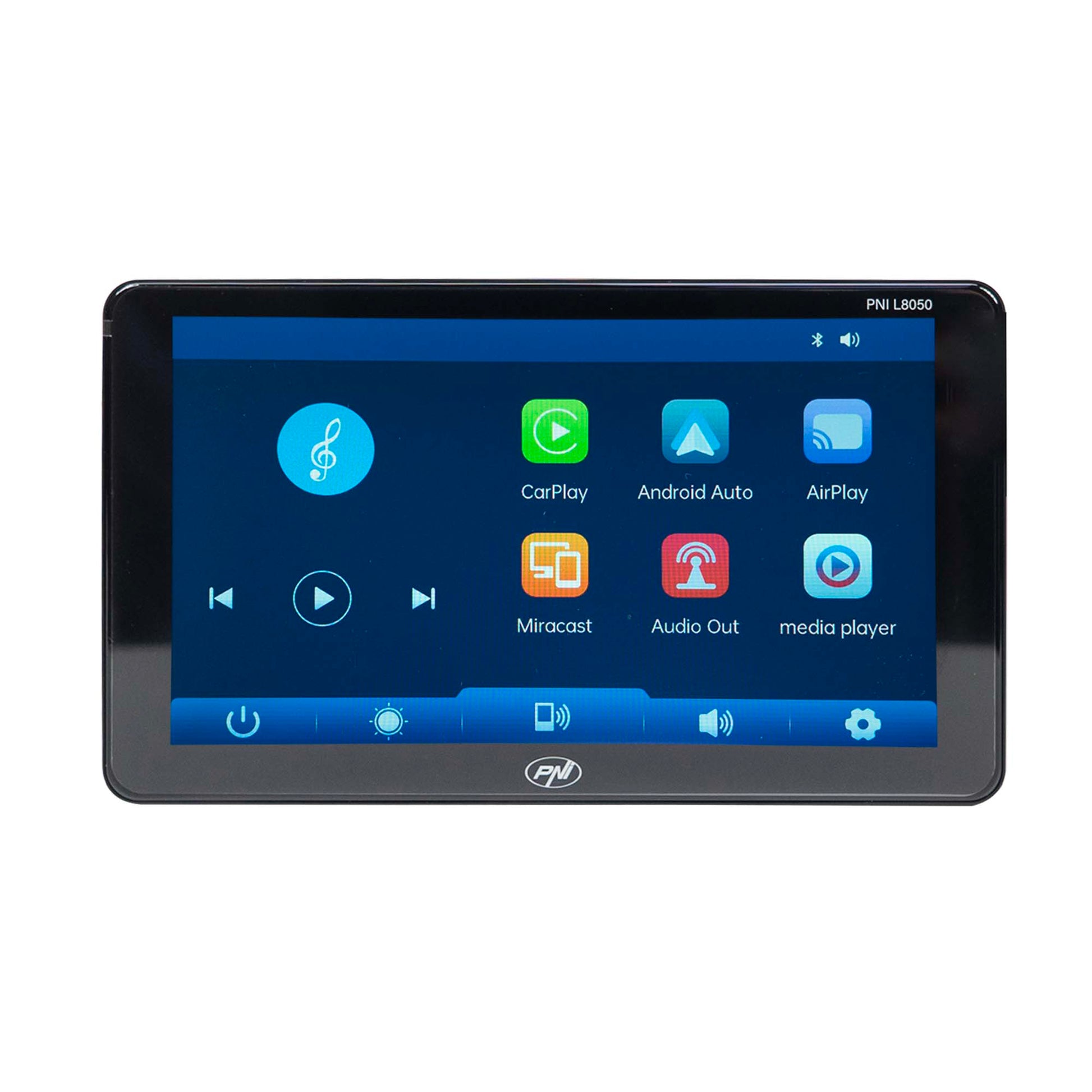 Sistem multimedia auto PNI L8050 cu ecran de 7 inch, Apple Carplay si Android Auto, Android/iPhone mirroring, FM transmitter, camera video mers inapoi inclusa