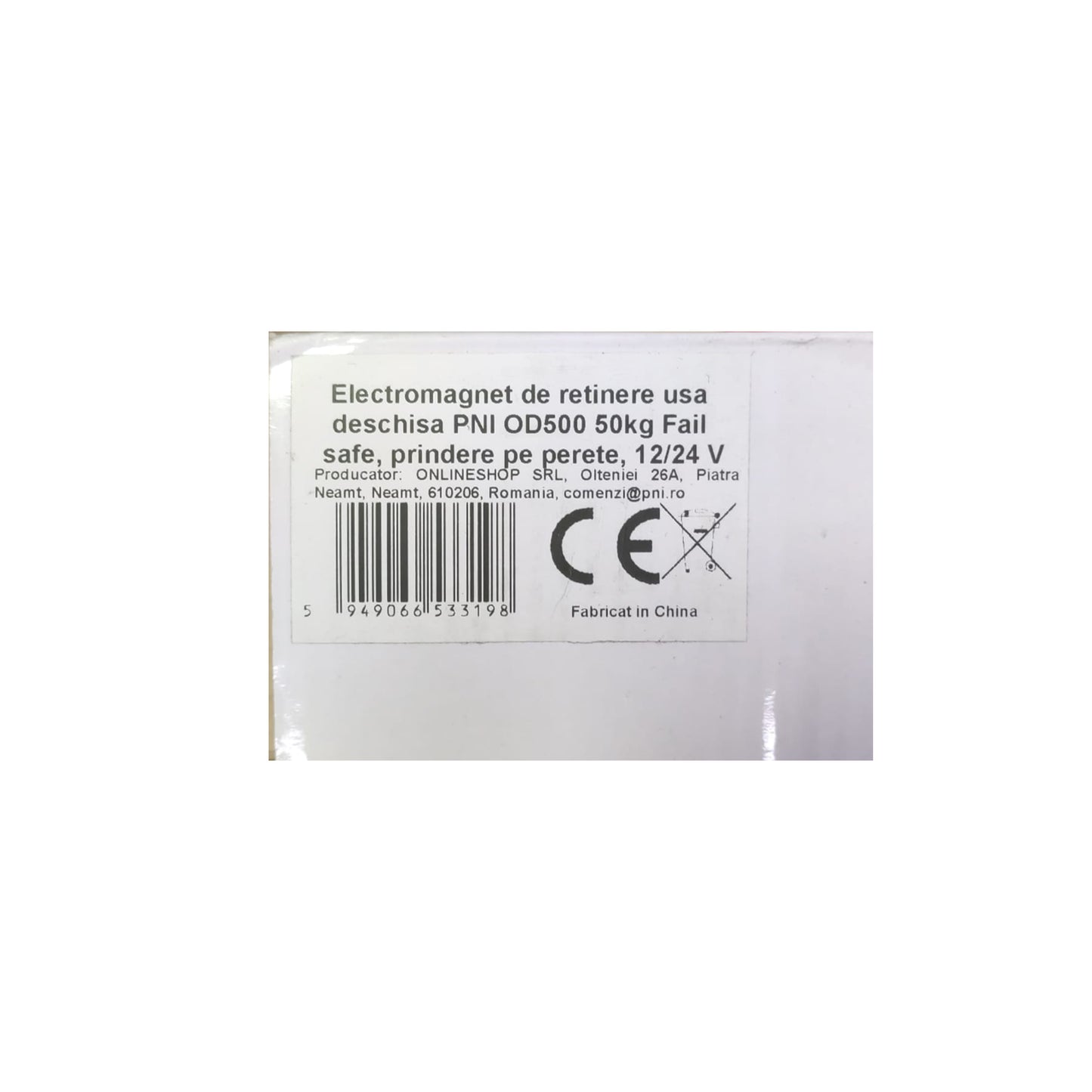 Electromagnet de retinere usa deschisa PNI OD500 50kg Fail safe, prindere pe perete, 12/24 V