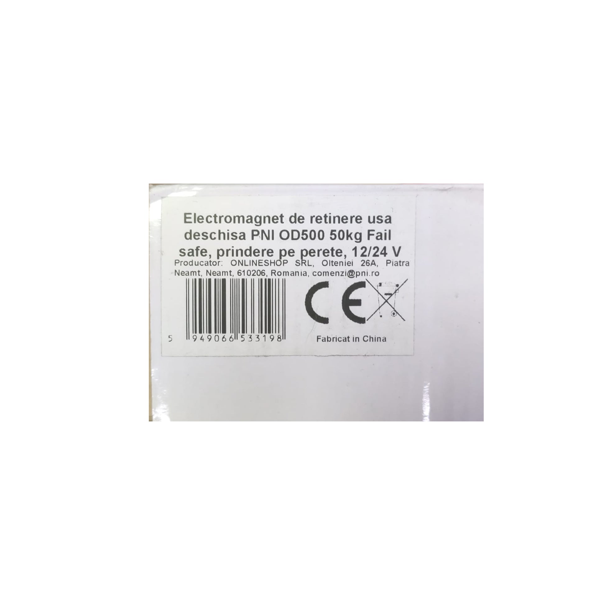 Electromagnet de retinere usa deschisa PNI OD500 50kg Fail safe, prindere pe perete, 12/24 V