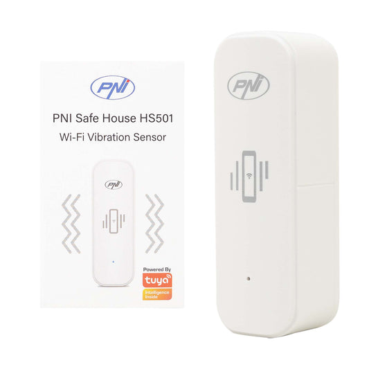 Senzor de vibratie PNI SafeHouse HS501 cu Wi-Fi, compatibil aplicatia Tuya, alimentare 3V