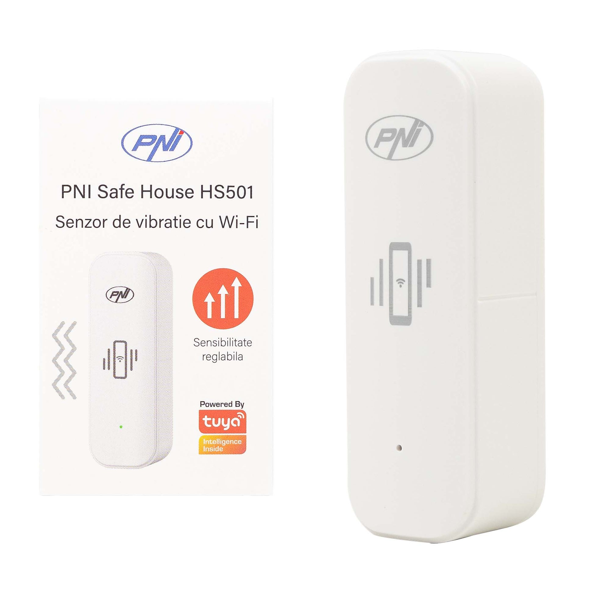 Senzor de vibratie PNI SafeHouse HS501 cu Wi-Fi, compatibil aplicatia Tuya, alimentare 3V