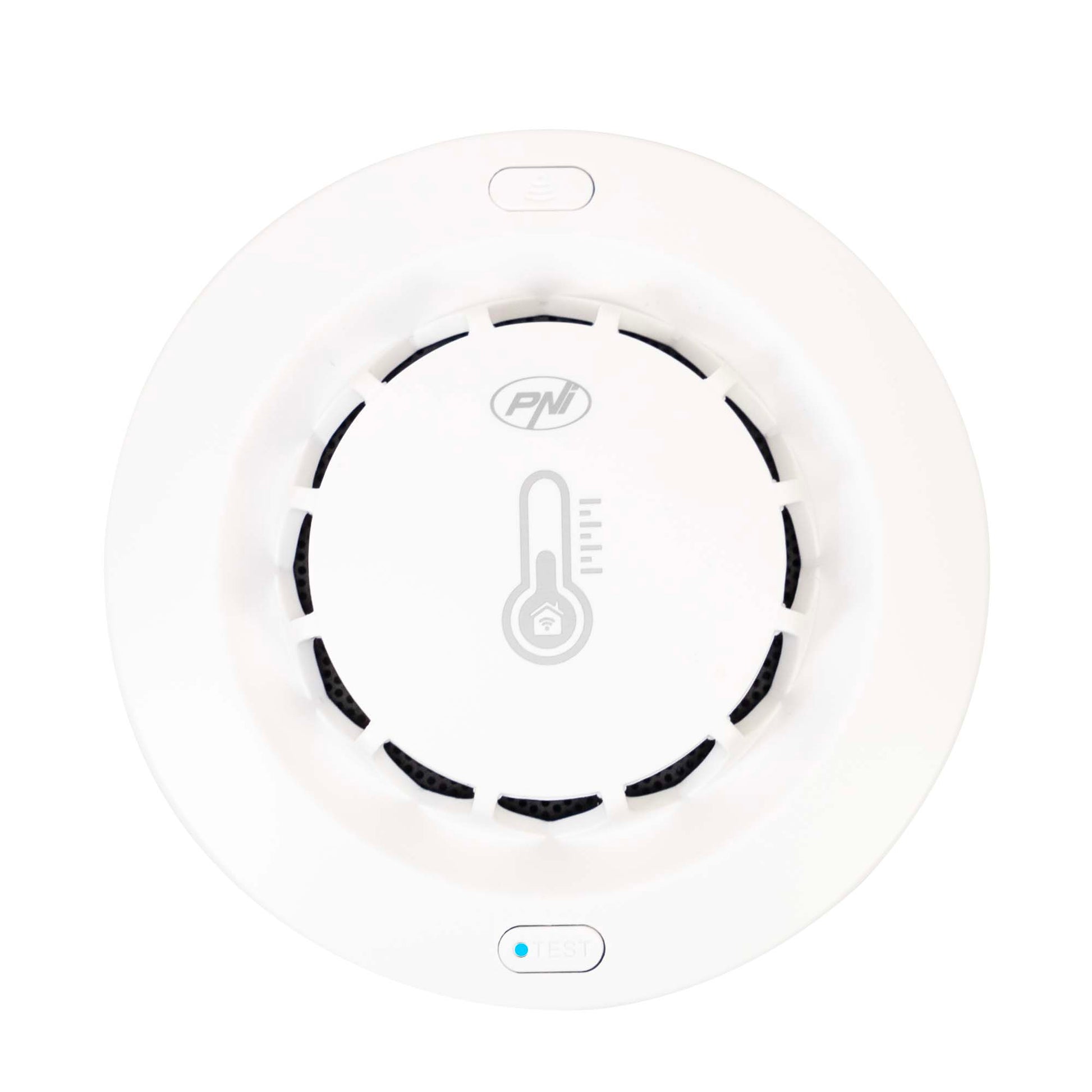 Senzor de fum, temperatura si umiditate PNI SafeHouse A022 cu Wi-Fi, aplicatia Tuya, compatibil cu Alexa si Google Assistant, 80dB, standalone, alb