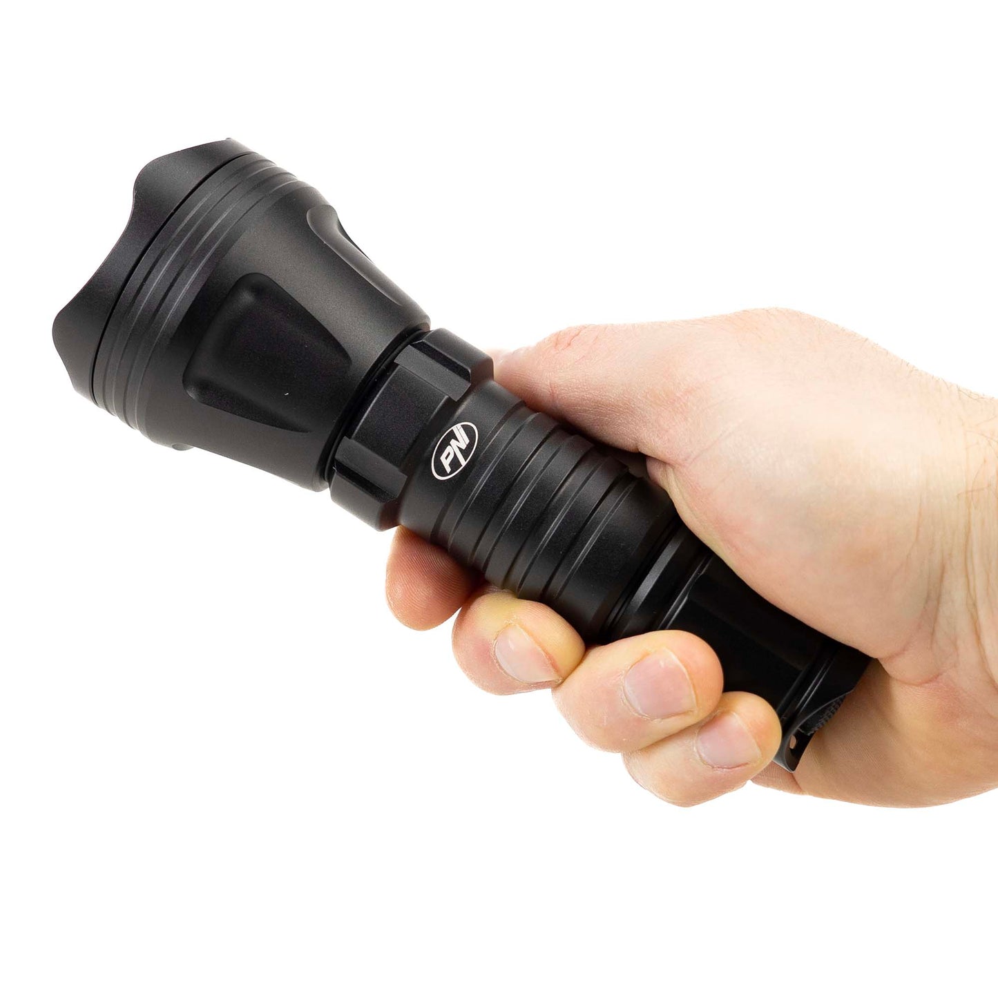 Lanterna PNI Adventure FBG158 cu LED, lumina verde, distanta 650 m, functie zoom si dimming, acumulator 18650 3000mAh si incarcator inclus, IP68, negru