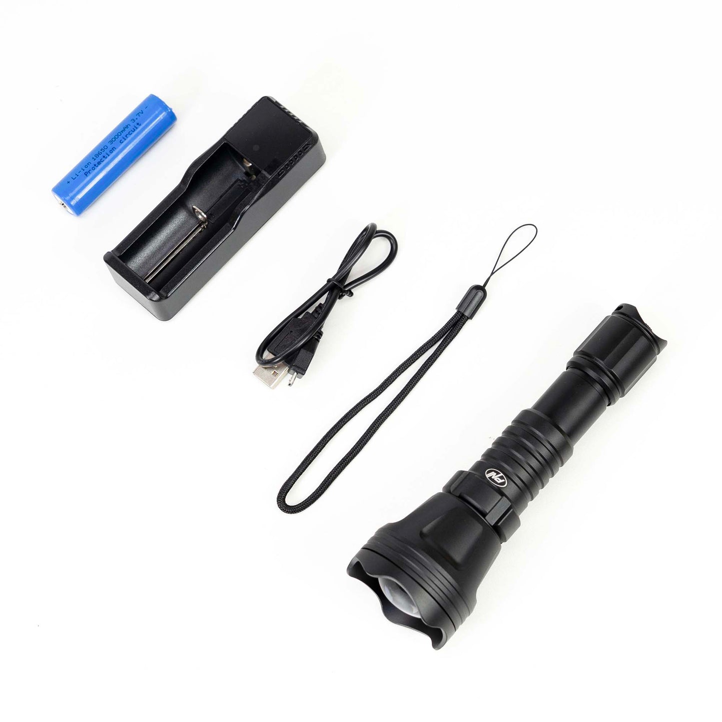 Lanterna PNI Adventure FBG158 cu LED, lumina verde, distanta 650 m, functie zoom si dimming, acumulator 18650 3000mAh si incarcator inclus, IP68, negru