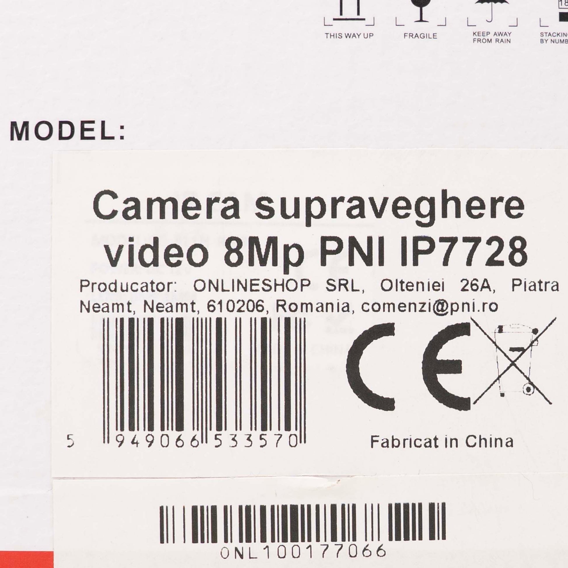 Camera supraveghere video PNI IP7728 8MP, 4mm, 6 LED-uri, D-WDR, ONVIF, 12V, pentru exterior, alb