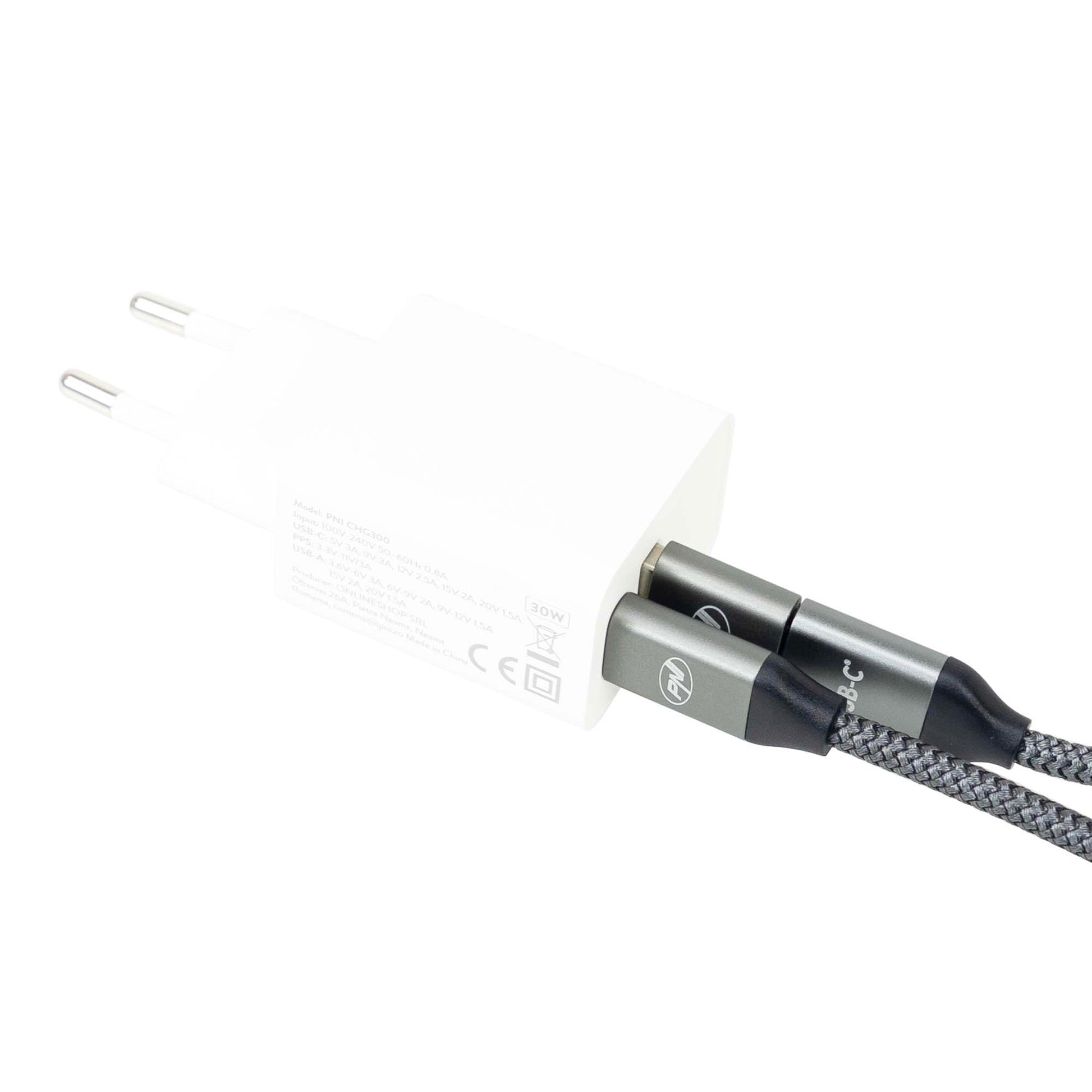 Cablu date si incarcare PNI CD600 USB Type-C la Type-C 60W + adaptor USB Type-C la USB-A, lungime 1m