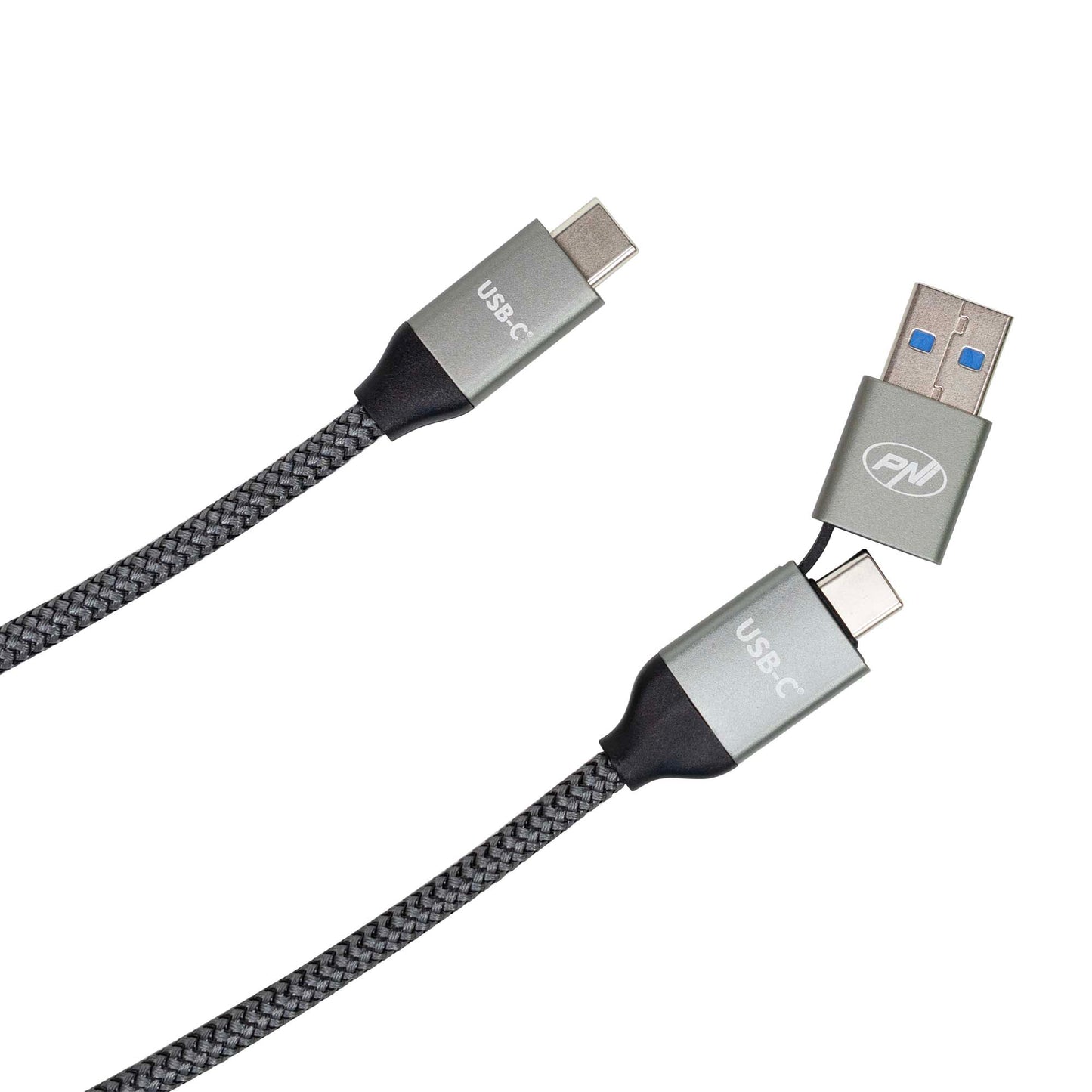 Cablu date si incarcare PNI CD600 USB Type-C la Type-C 60W + adaptor USB Type-C la USB-A, lungime 1m