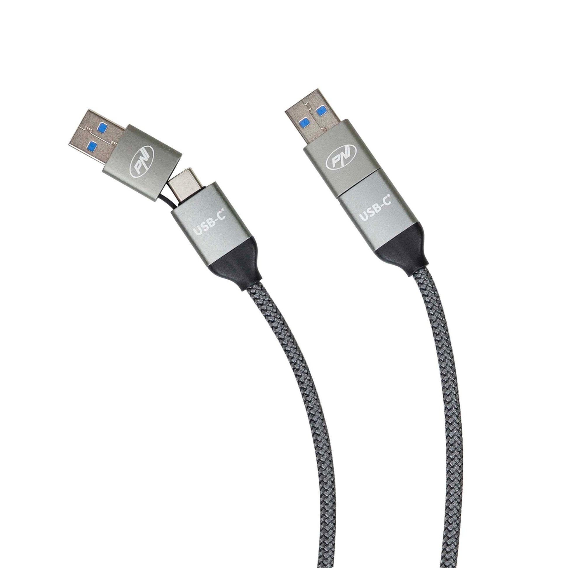 Cablu date si incarcare PNI CD600 USB Type-C la Type-C 60W + adaptor USB Type-C la USB-A, lungime 1m