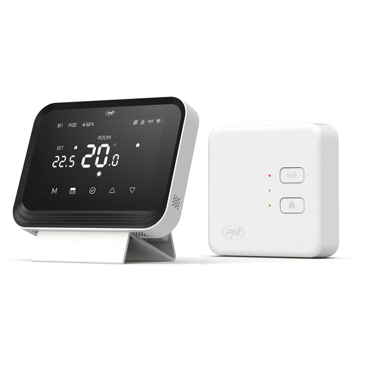 Termostat inteligent PNI CT45 fara fir, cu WiFi, control prin Internet, pentru centrale termice, APP TuyaSmart