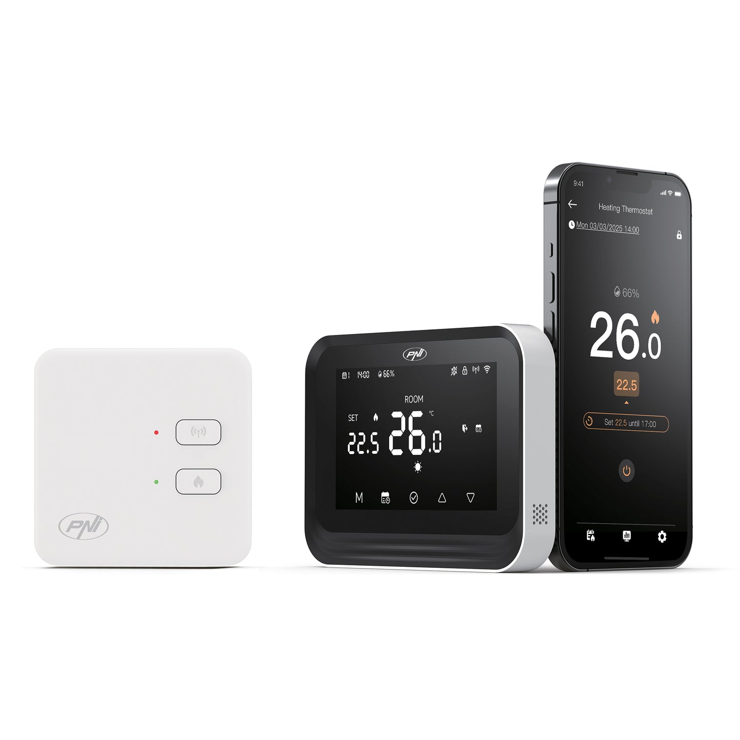 Termostat inteligent PNI CT45 fara fir, cu WiFi, control prin Internet, pentru centrale termice, APP TuyaSmart
