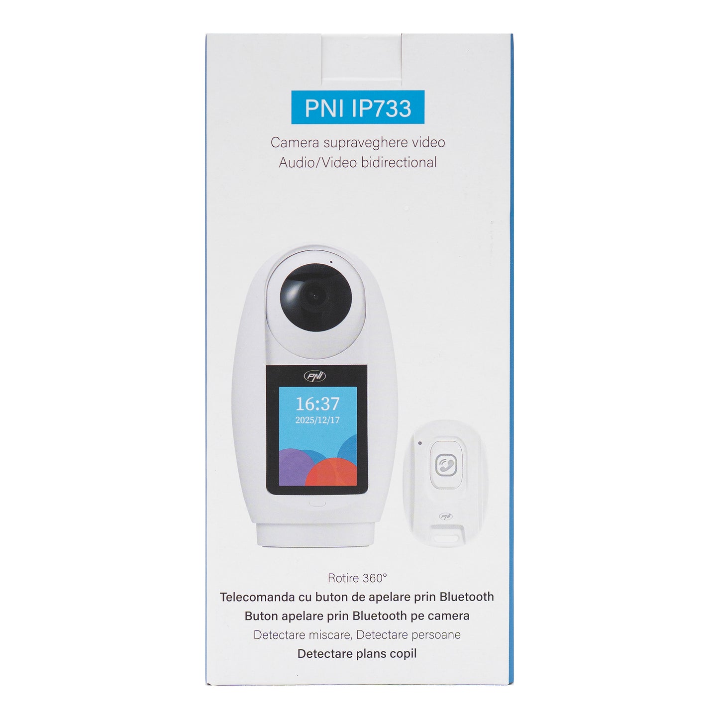 Camera supraveghere video PNI IP733 3MP, audio si video bidirectional, cu buton apelare prin Bluetooth, ecran, functie baby monitor