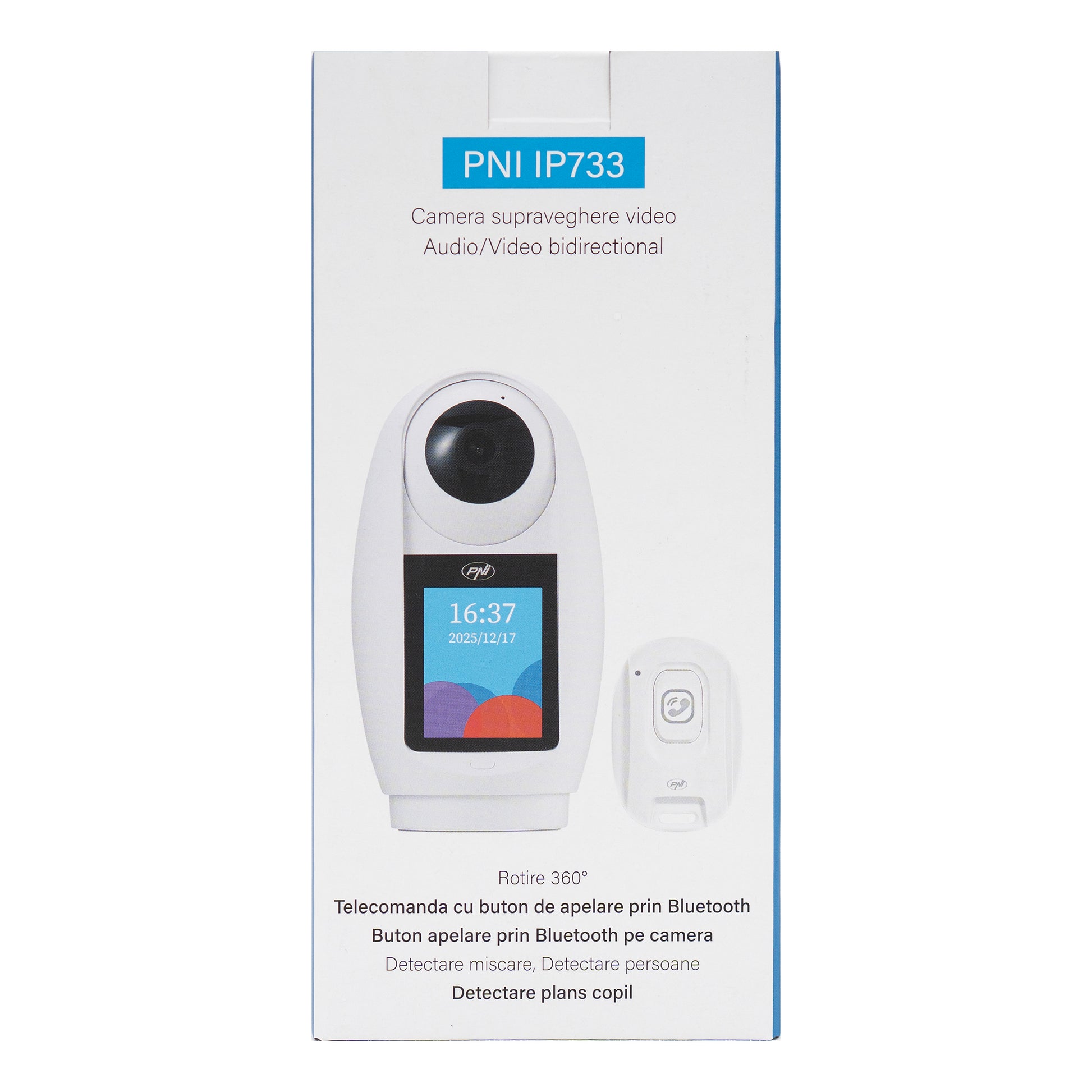 Camera supraveghere video PNI IP733 3MP, audio si video bidirectional, cu buton apelare prin Bluetooth, ecran, functie baby monitor