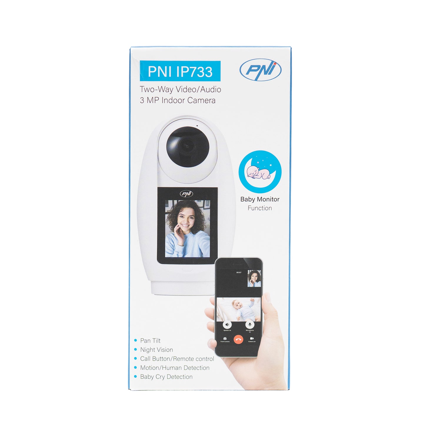 Camera supraveghere video PNI IP733 3MP, audio si video bidirectional, cu buton apelare prin Bluetooth, ecran, functie baby monitor