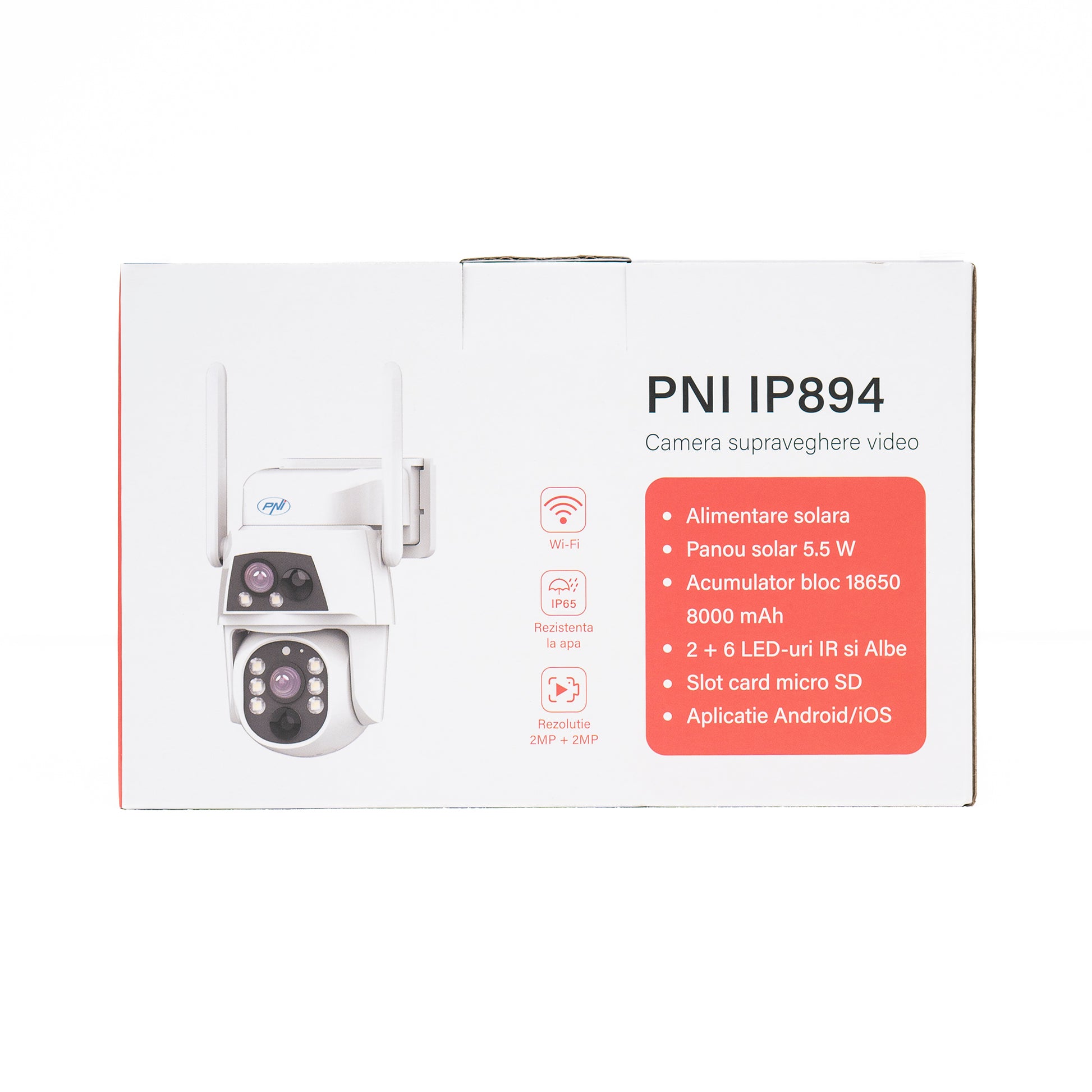 Camera supraveghere video PNI IP894 GSM 4G PTZ, dual lens 2MP + 2MP, panou solar 5.5W, acumulator bloc 8000mAh