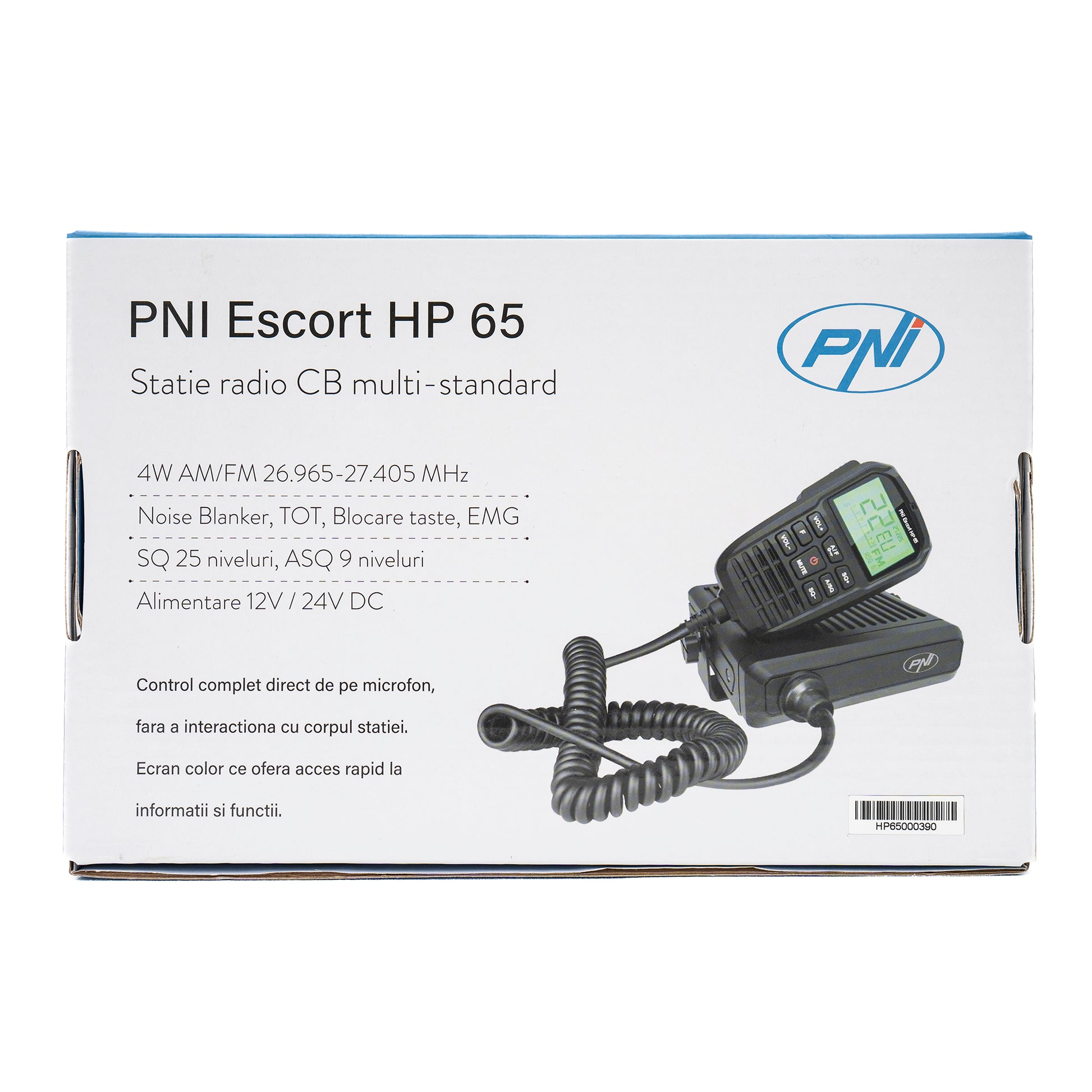 Statie radio CB PNI Escort HP 65 ASQ, multi-norma, Noise Blanker, ASQ, SQ reglabil, 12 V - 24 V, mufa de bricheta inclusa