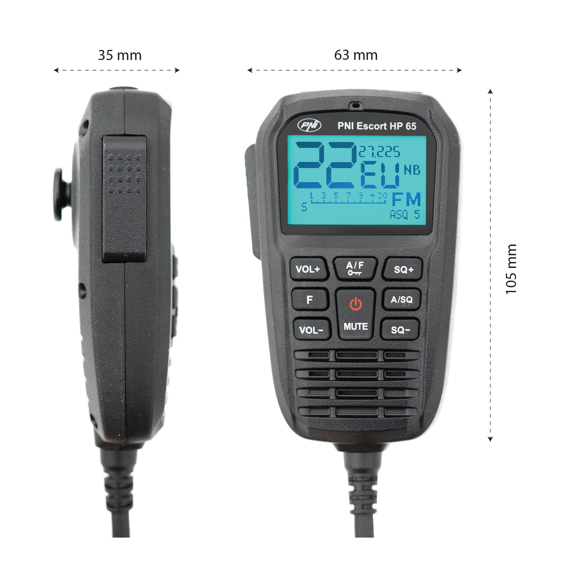 Statie radio CB PNI Escort HP 65 ASQ, multi-norma, Noise Blanker, ASQ, SQ reglabil, 12 V - 24 V, mufa de bricheta inclusa