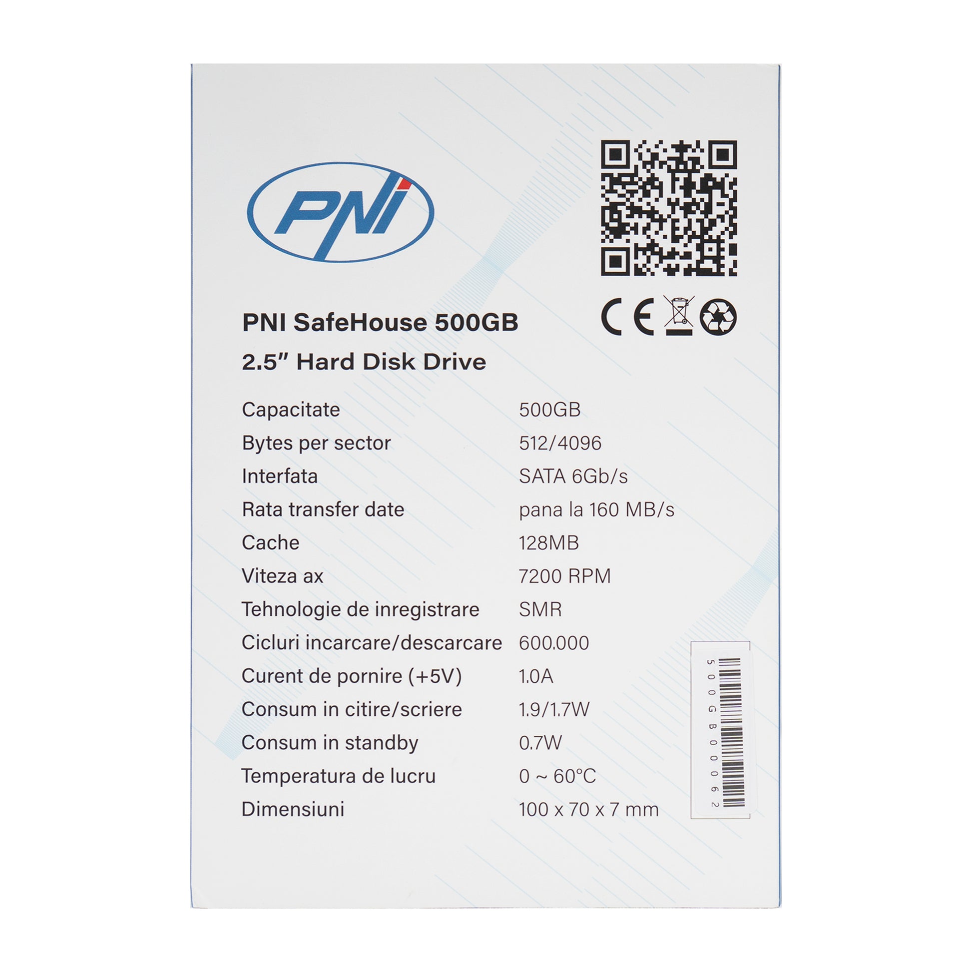 Hard Disk intern PNI SafeHouse 500GB 2.5&#34;, SATA 6GB/s, capacitate 500GB, cache 128MB