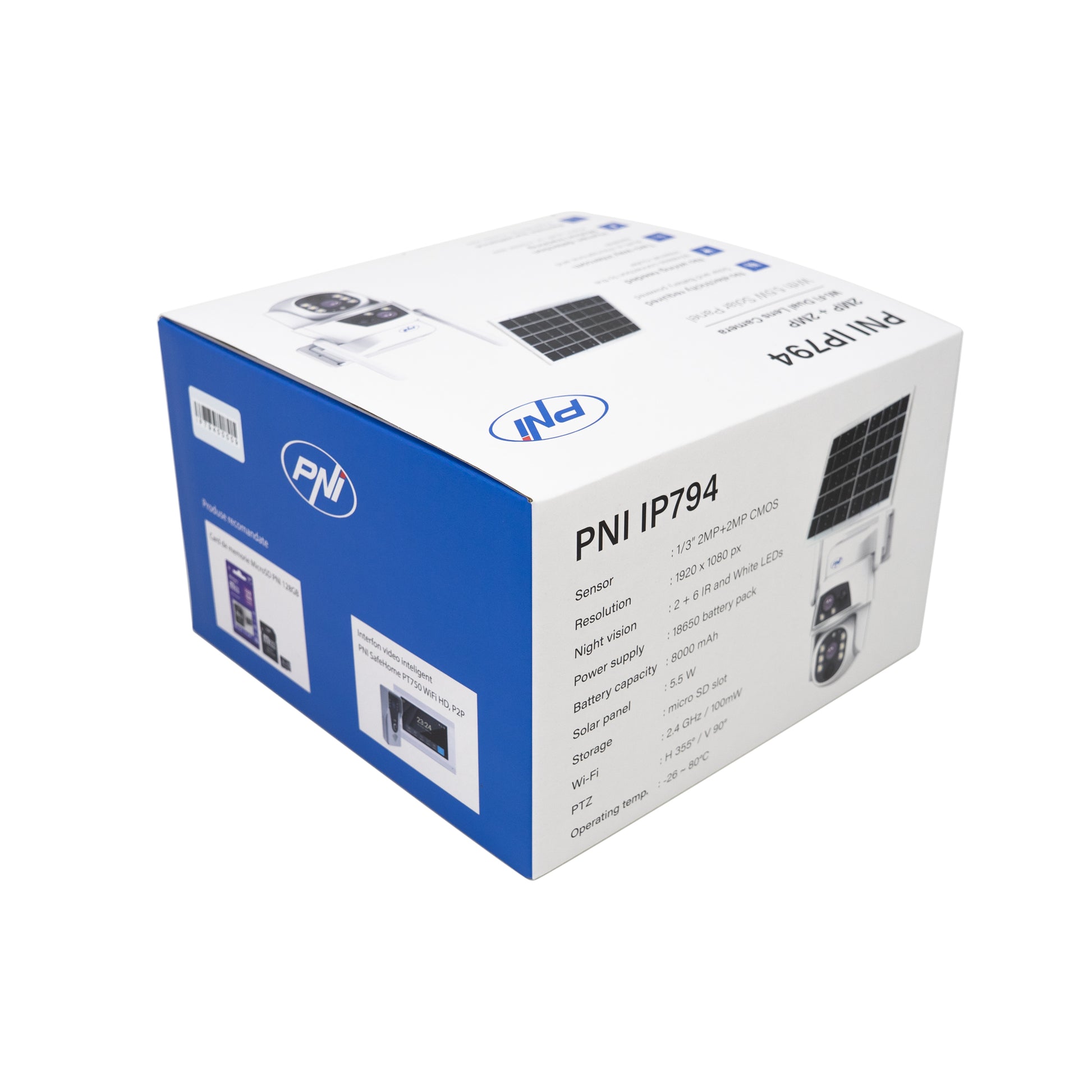 Camera supraveghere video PNI IP794 cu Wi-Fi, PTZ, dual lens 2MP + 2MP, panou solar 5.5W, acumulator bloc 8000mAh