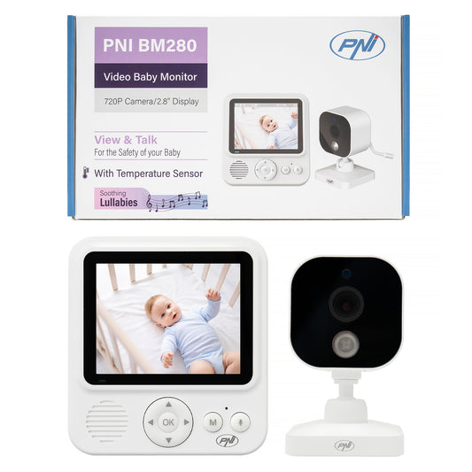 Video Baby Monitor PNI BM280 ecran 2.8 inch wireless 2.4 GHz, senzor temperatura, VOX, vedere nocturna, functie zoom, cantece de leagan