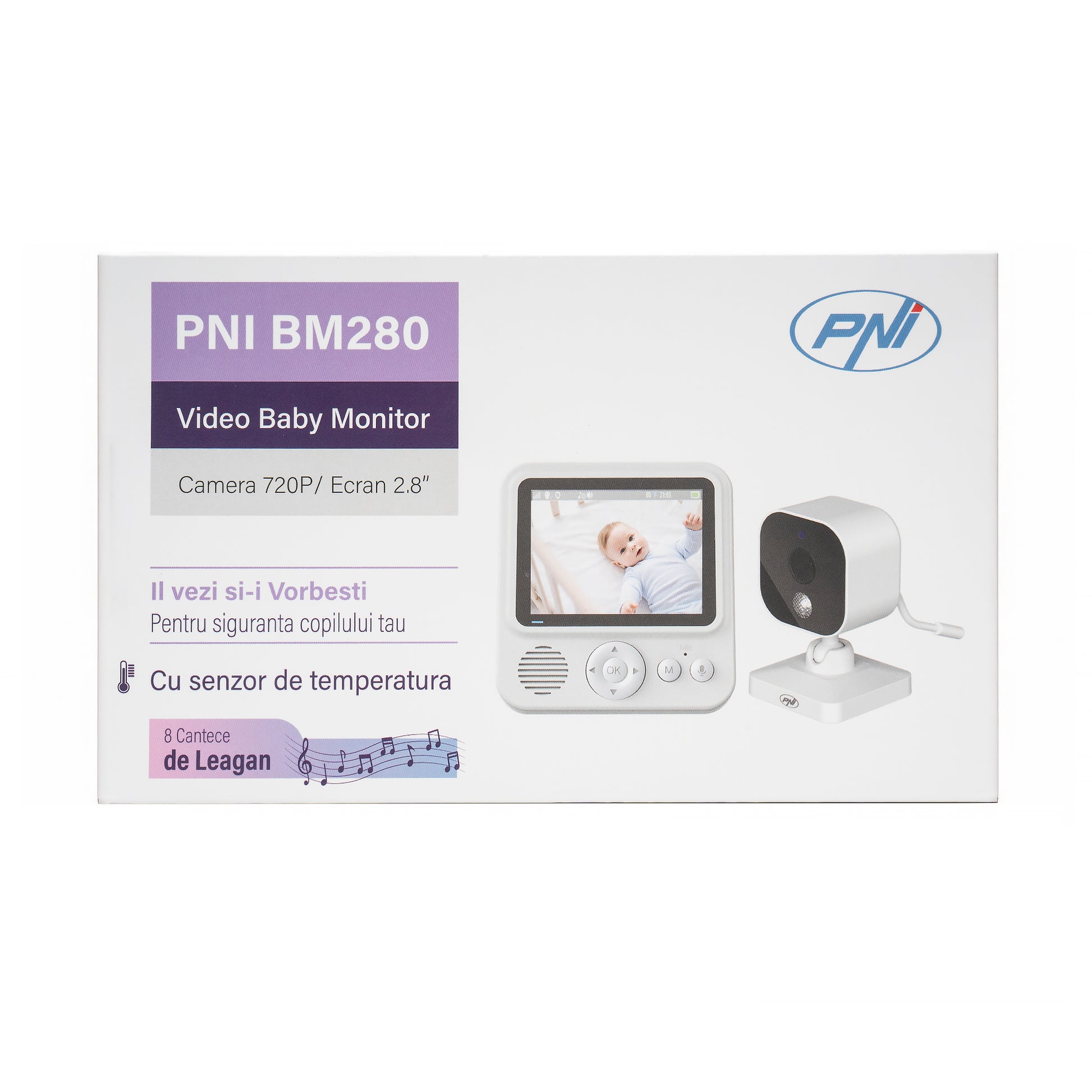 Video Baby Monitor PNI BM280 ecran 2.8 inch wireless 2.4 GHz, senzor temperatura, VOX, vedere nocturna, functie zoom, cantece de leagan
