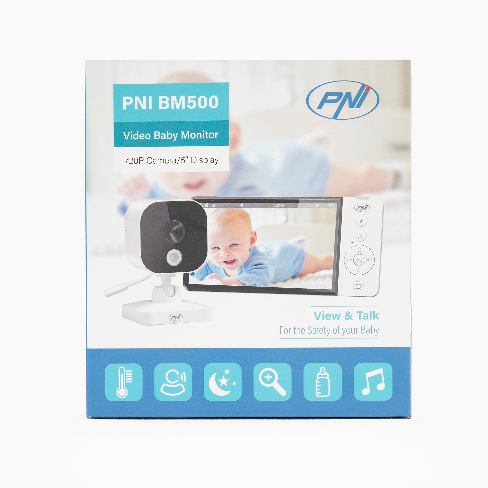 Video Baby Monitor PNI BM500 ecran 5 inch wireless 2.4 GHz, senzor temperatura, VOX, vedere nocturna, functie zoom, cantece de leagan