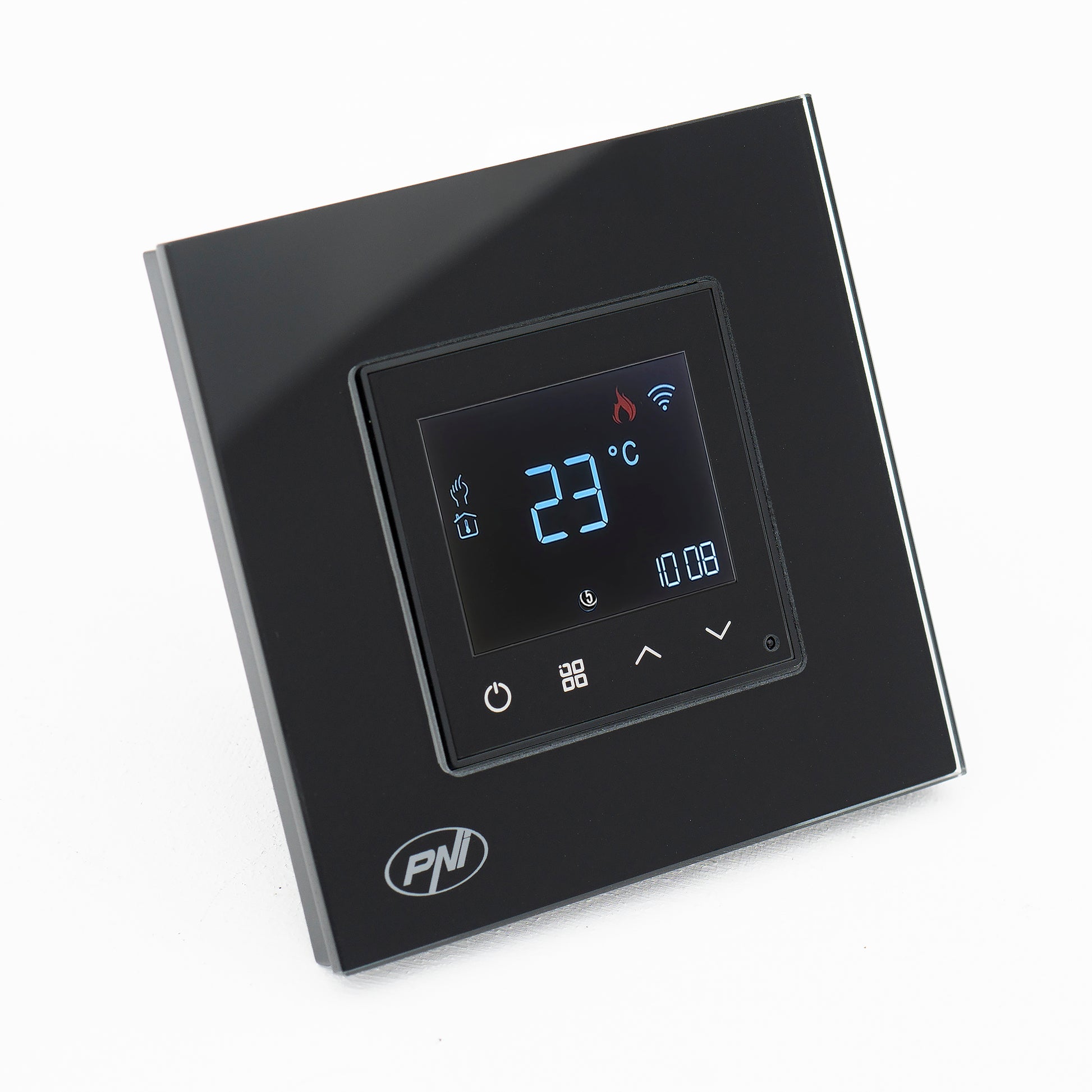 Termostat inteligent PNI CT25B WiFi pentru centrala termica pe gaz, montaj incastrat, 16A, control din aplicatia Tuya Smart, programare zilnica, mod manual/automat, culoare negru