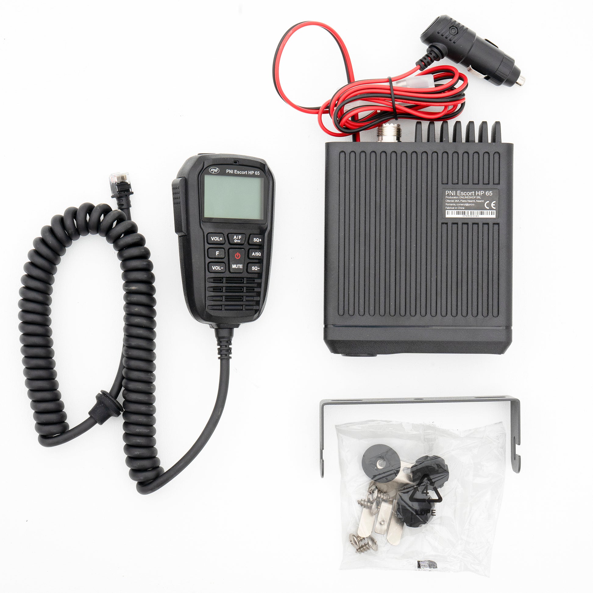 Statie radio CB PNI Escort HP 65 ASQ, multi-norma, Noise Blanker, ASQ, SQ reglabil, 12 V - 24 V, mufa de bricheta inclusa