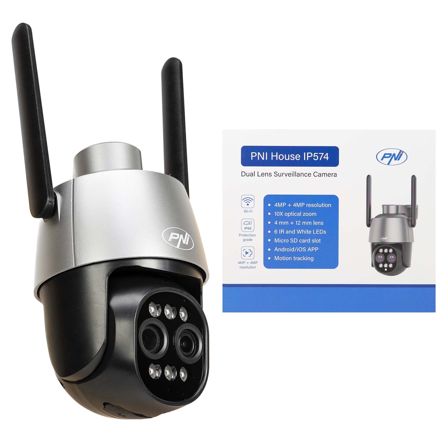 Camera supraveghere video PNI House IP574 cu Wi-Fi, PTZ, dual lens 4MP + 4MP, zoom optic 10X, IP65