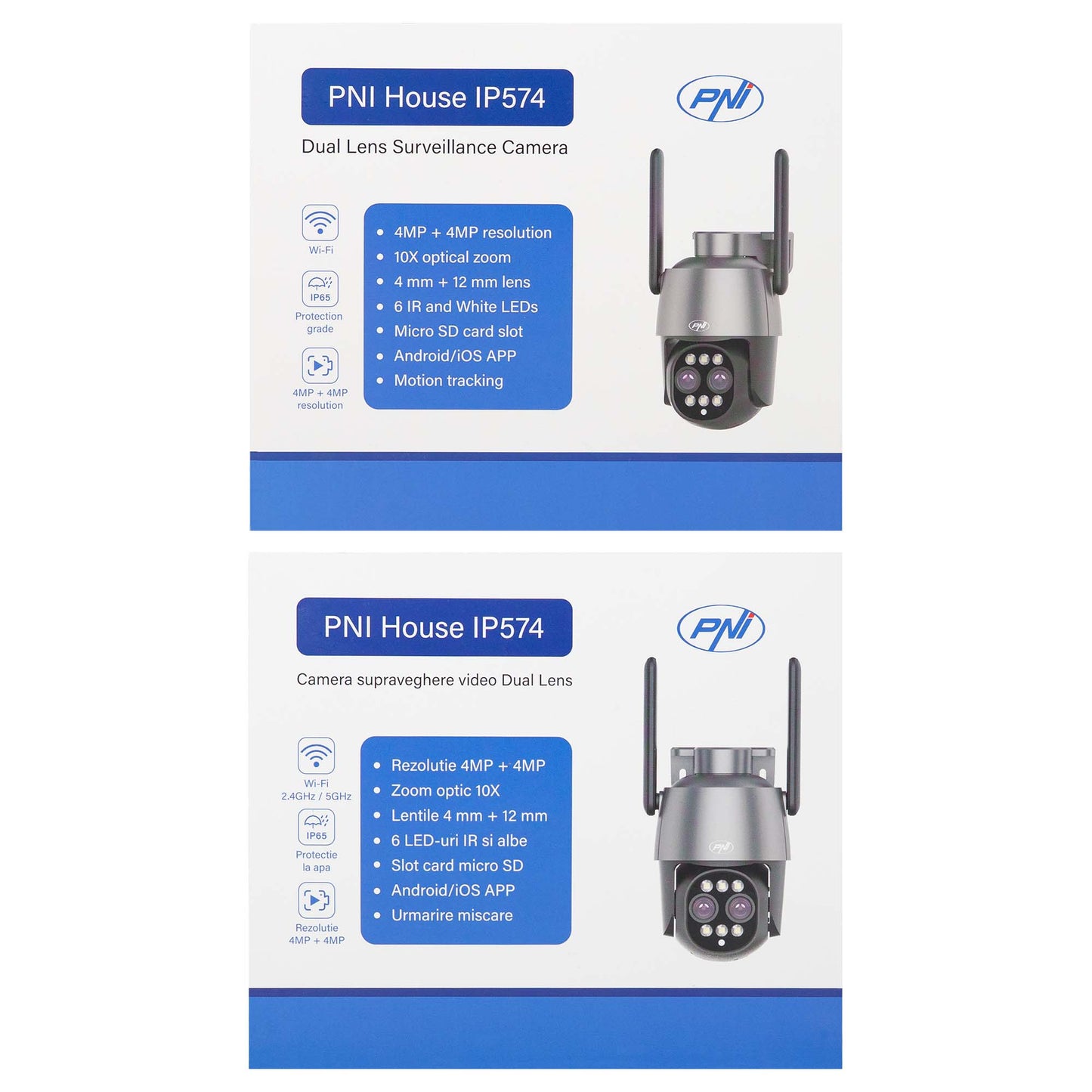 Camera supraveghere video PNI House IP574 cu Wi-Fi, PTZ, dual lens 4MP + 4MP, zoom optic 10X, IP65