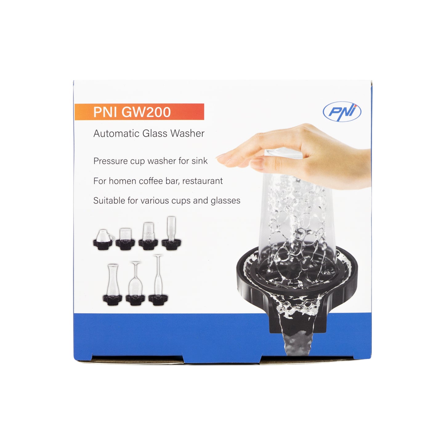 Dispozitiv spalare pahare PNI GW200 pentru bar, restaurant, bucatarie, clatire si spalare rapida, jet cu presiune, racord flexibil inclus, plastic ABS si otel inoxidabil, negru