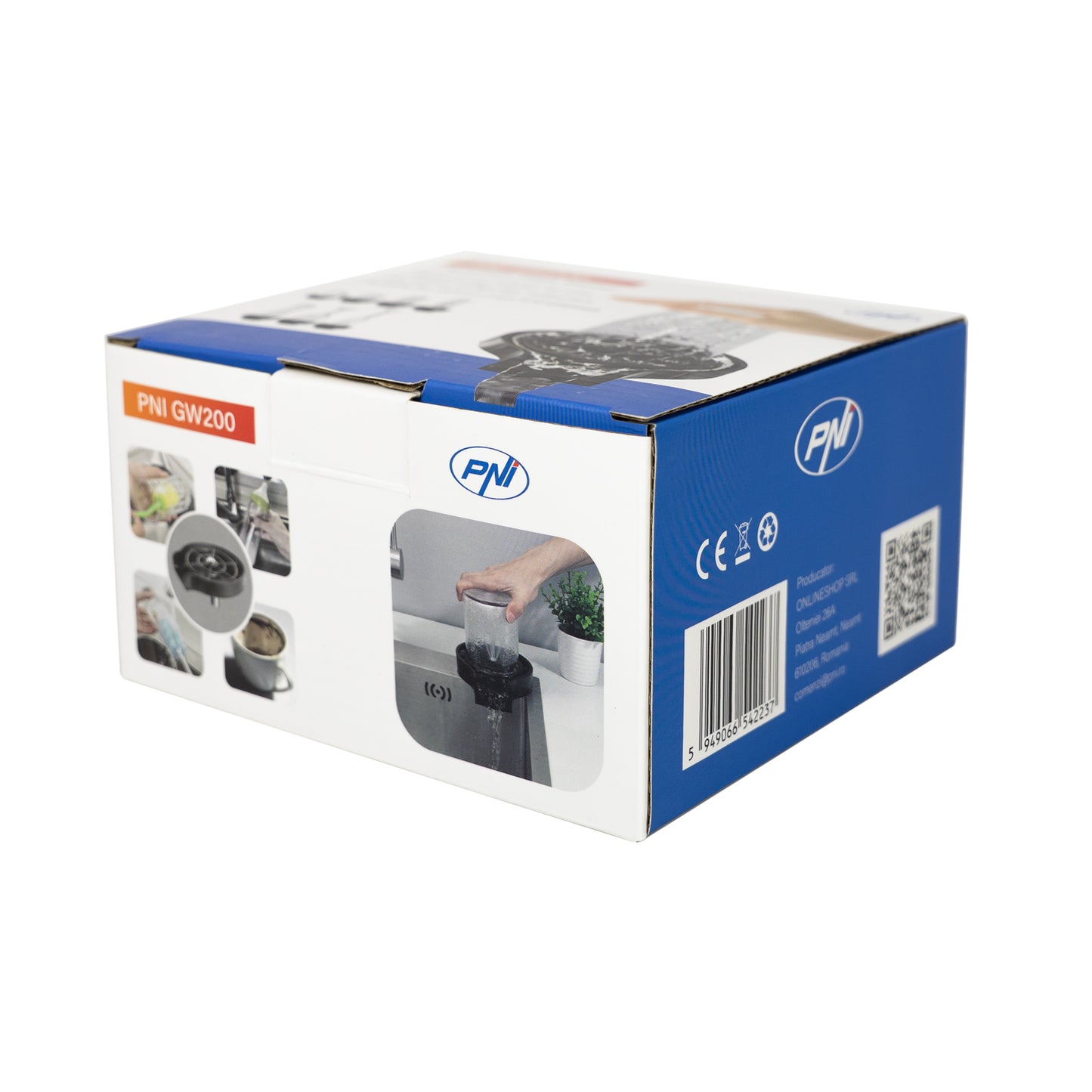 Dispozitiv spalare pahare PNI GW200 pentru bar, restaurant, bucatarie, clatire si spalare rapida, jet cu presiune, racord flexibil inclus, plastic ABS si otel inoxidabil, negru