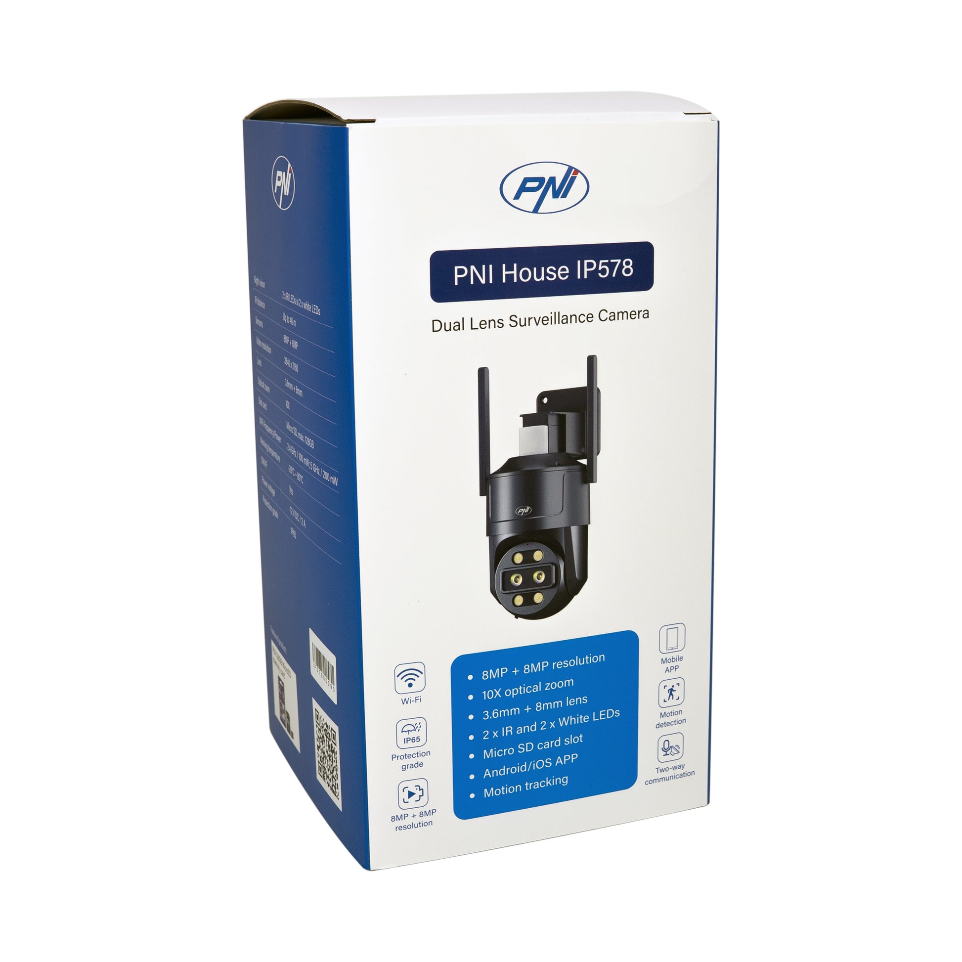 Camera supraveghere video PNI House IP578 cu Wi-Fi, PTZ, dual lens 8MP + 8MP, zoom optic 10X