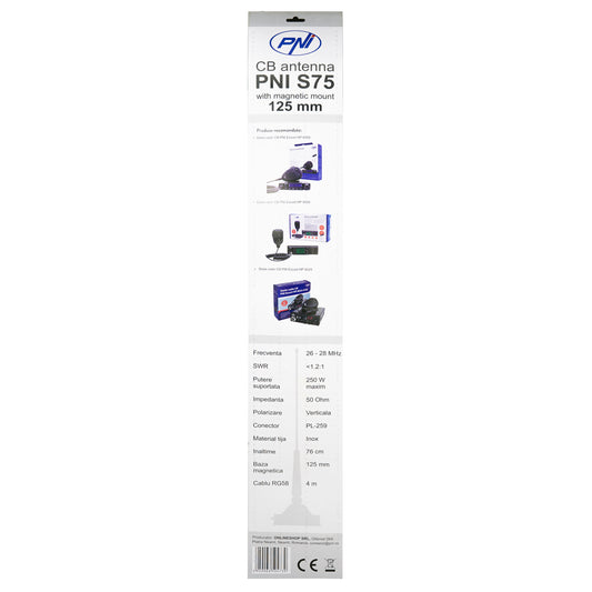 Antena CB PNI S75 cu fluture, 26-28MHz, lungime spic 54 cm, magnet 125mm inclus