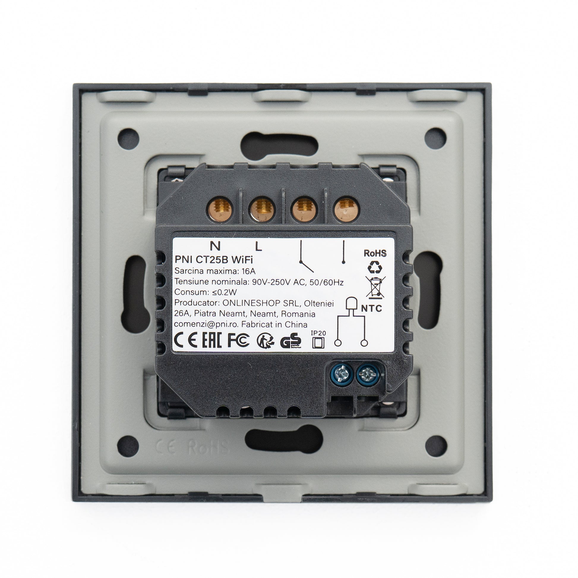 Termostat inteligent PNI CT25B WiFi pentru centrala termica pe gaz, montaj incastrat, 16A, control din aplicatia Tuya Smart, programare zilnica, mod manual/automat, culoare negru