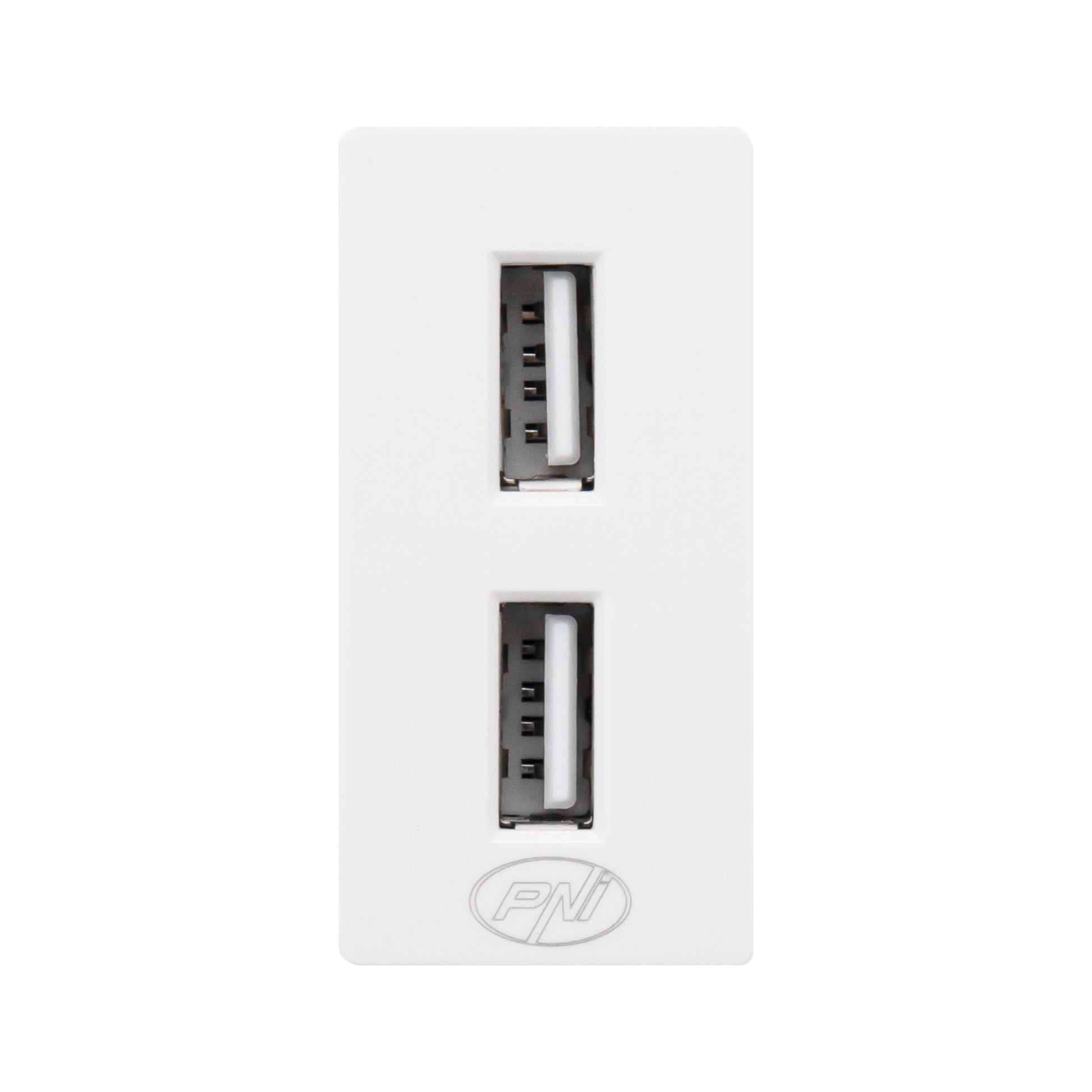 Priza alimentare 2 x USB PNI UB20, 5V 2.4A, max. 12W, modulara, tip F 1/2, montaj incastrat