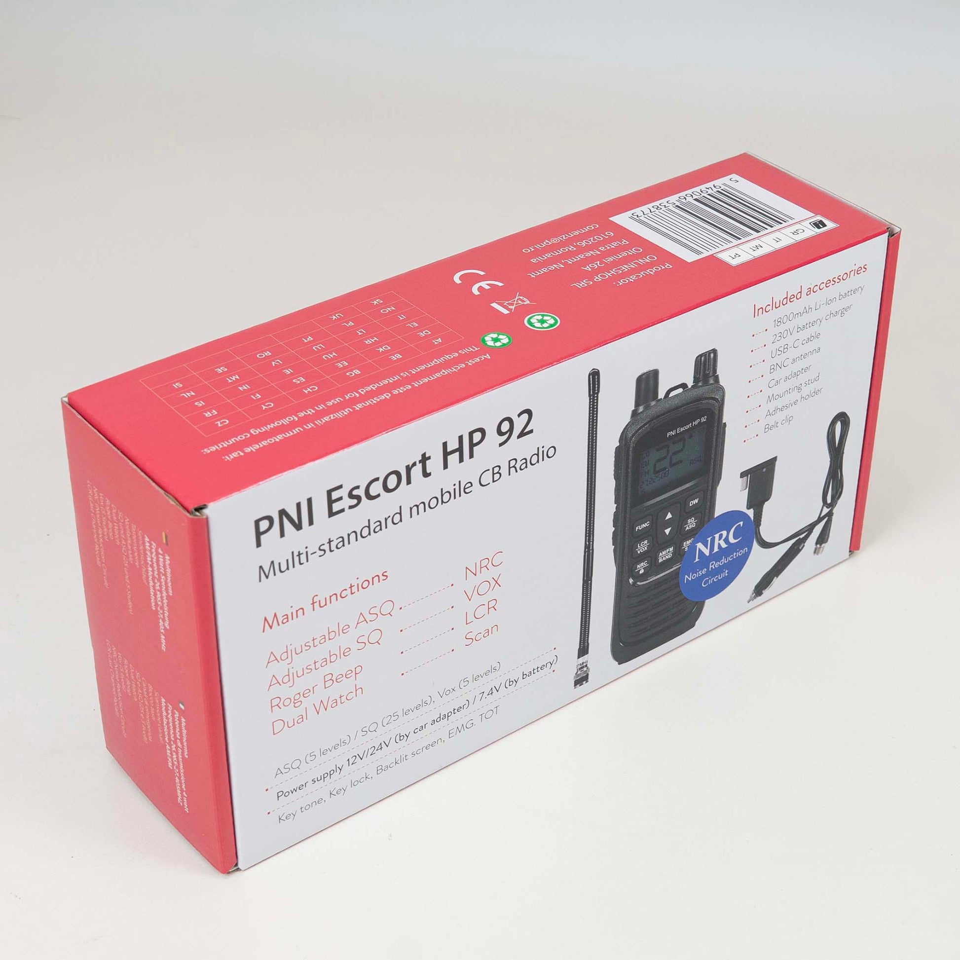 Statie radio CB portabila PNI Escort HP 92 multi standard, 4W, AM-FM, NRC, Dual Watch, Roger Beep, ASQ SQ reglabil, VOX, 12V-24V